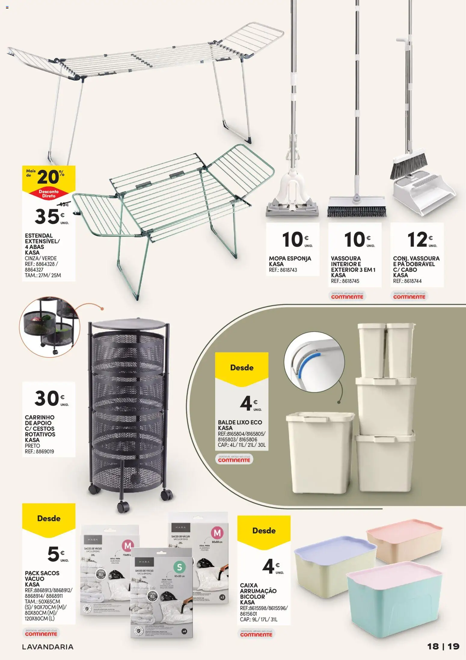 Continente Casa Outono │ válido de 13/10/2026 | Página: 19 | Produtos: Caixa, Carrinho de apoio, Pá, Vassoura