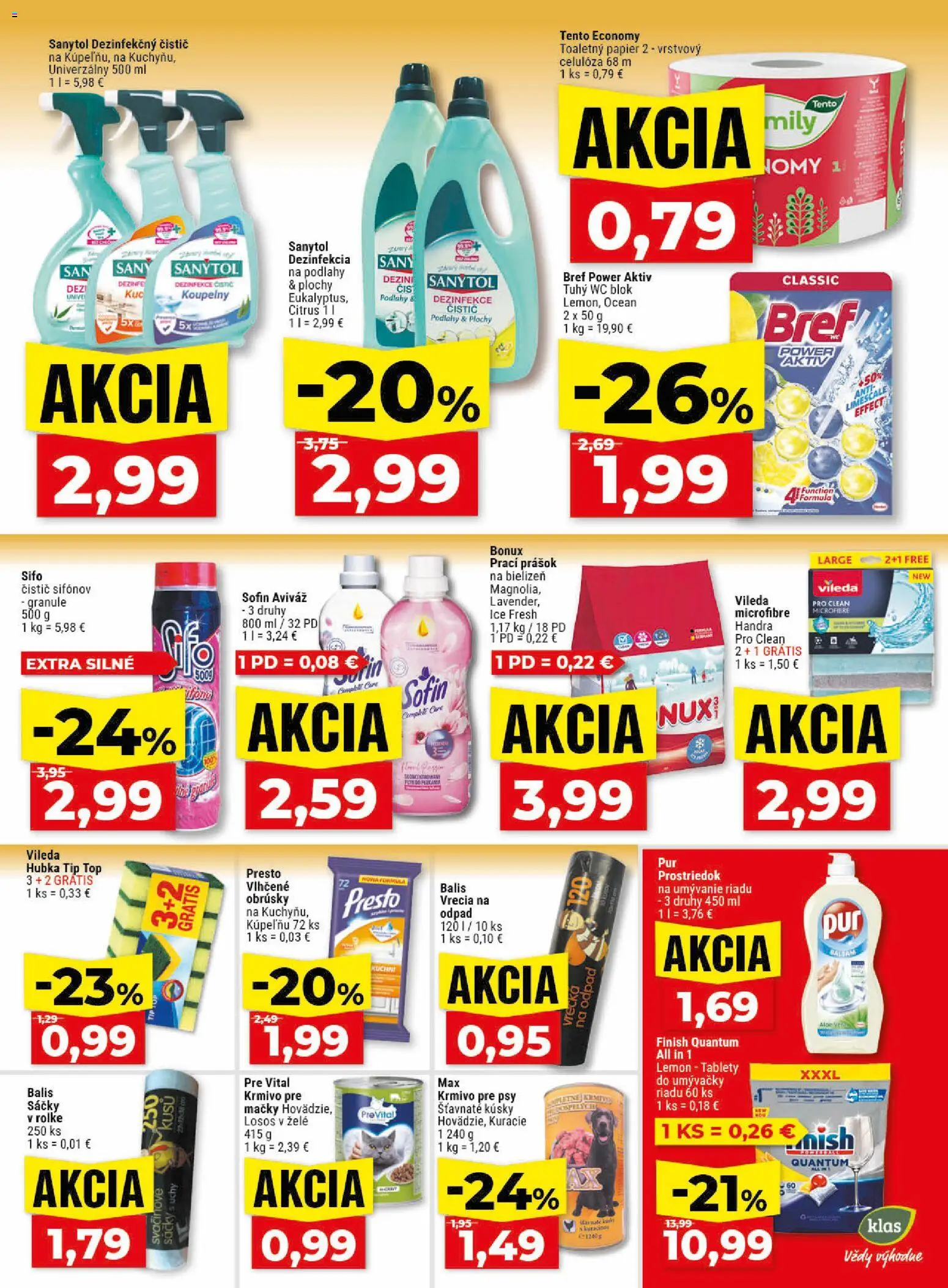 Nové Klas akcie – leták je platný od 18.05.2026 | Strana: 26 | Produkty: Toaletný papier, Aviváž, Wc blok, Bonux