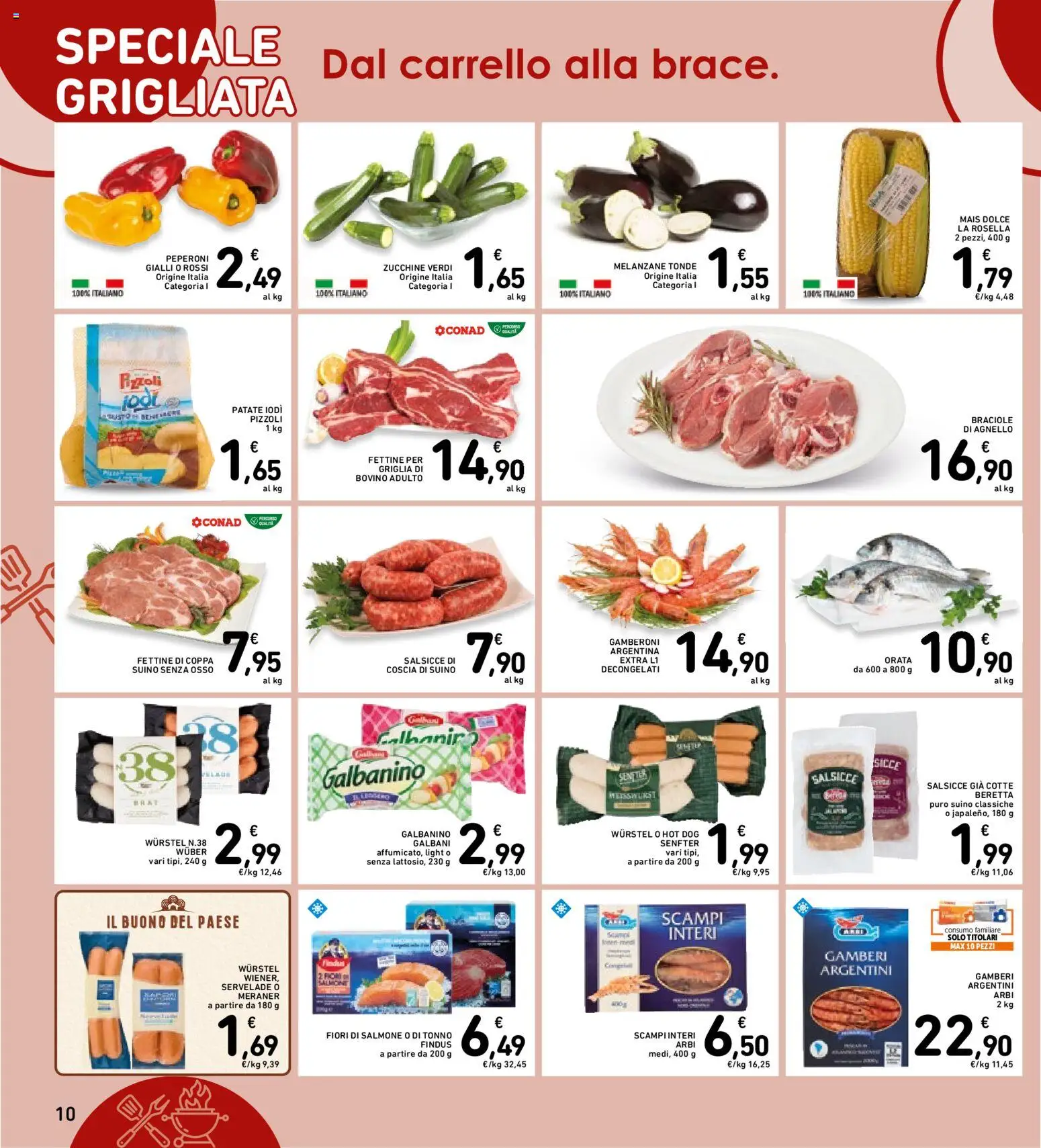 Volantino Spazio Conad del 28/07/2026 | Pagina: 10 | Prodotti: Salmone, Patate, Melanzane, Zucchine