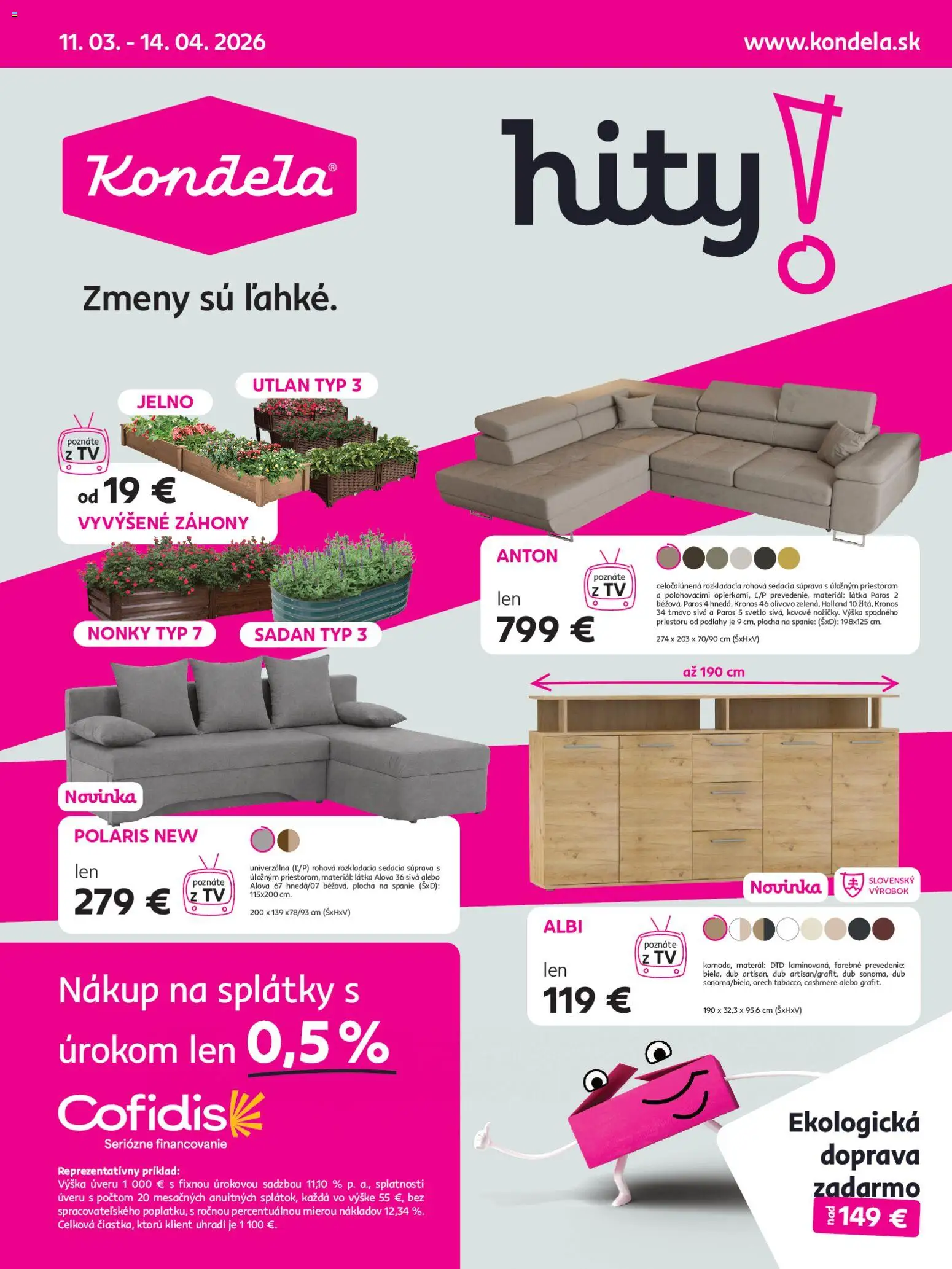Nové Kondela akcie – leták je platný od 11.03.2026 | Strana: 1 | Produkty: Rohová sedacia súprava, Sedacia súprava, Tv, Svetlo