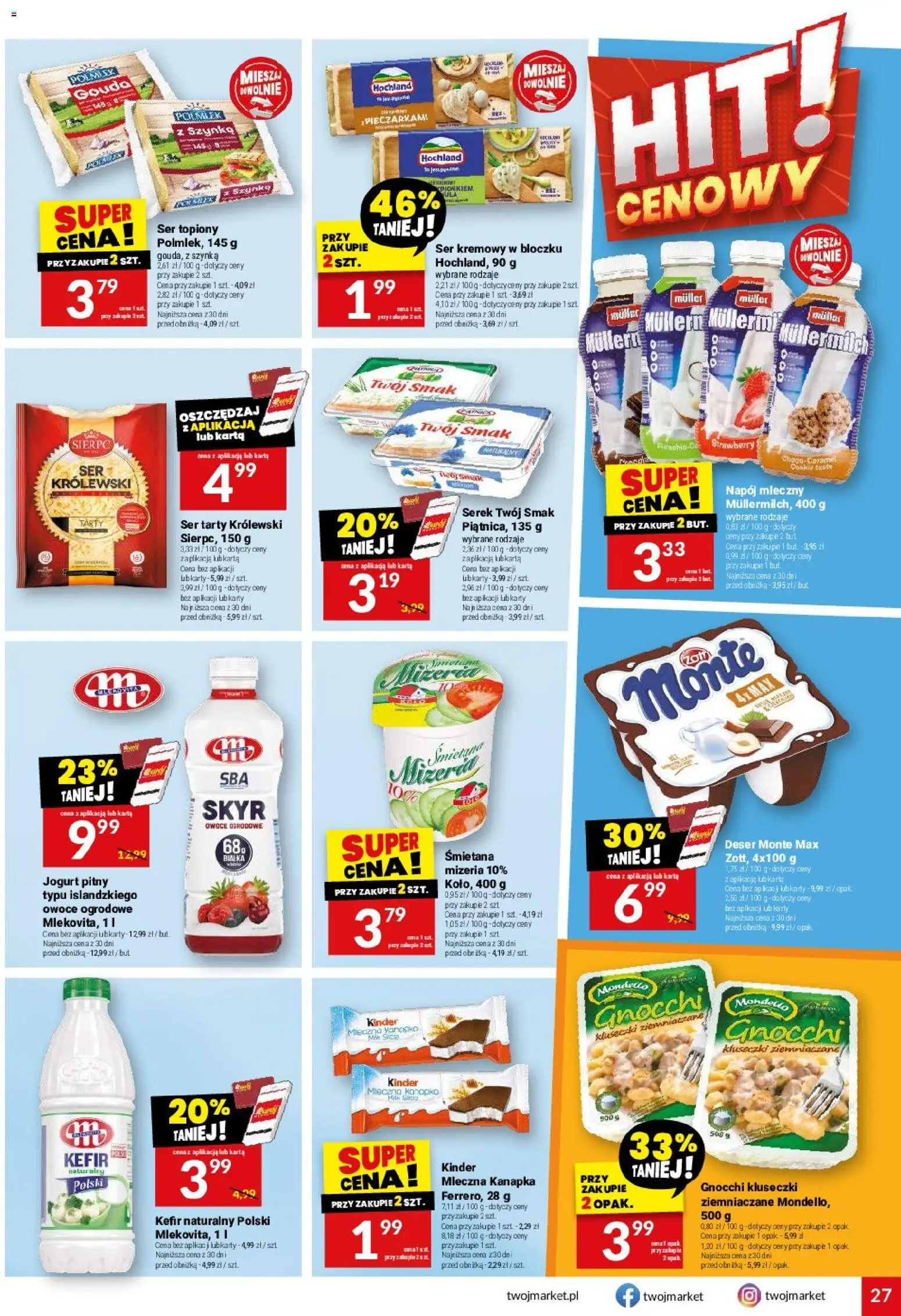 Twój Market gazetka od 19.08.2026 | Strona: 27 | Produkty: Jogurt pitny, Kefir naturalny, Napój mleczny, Jogurt