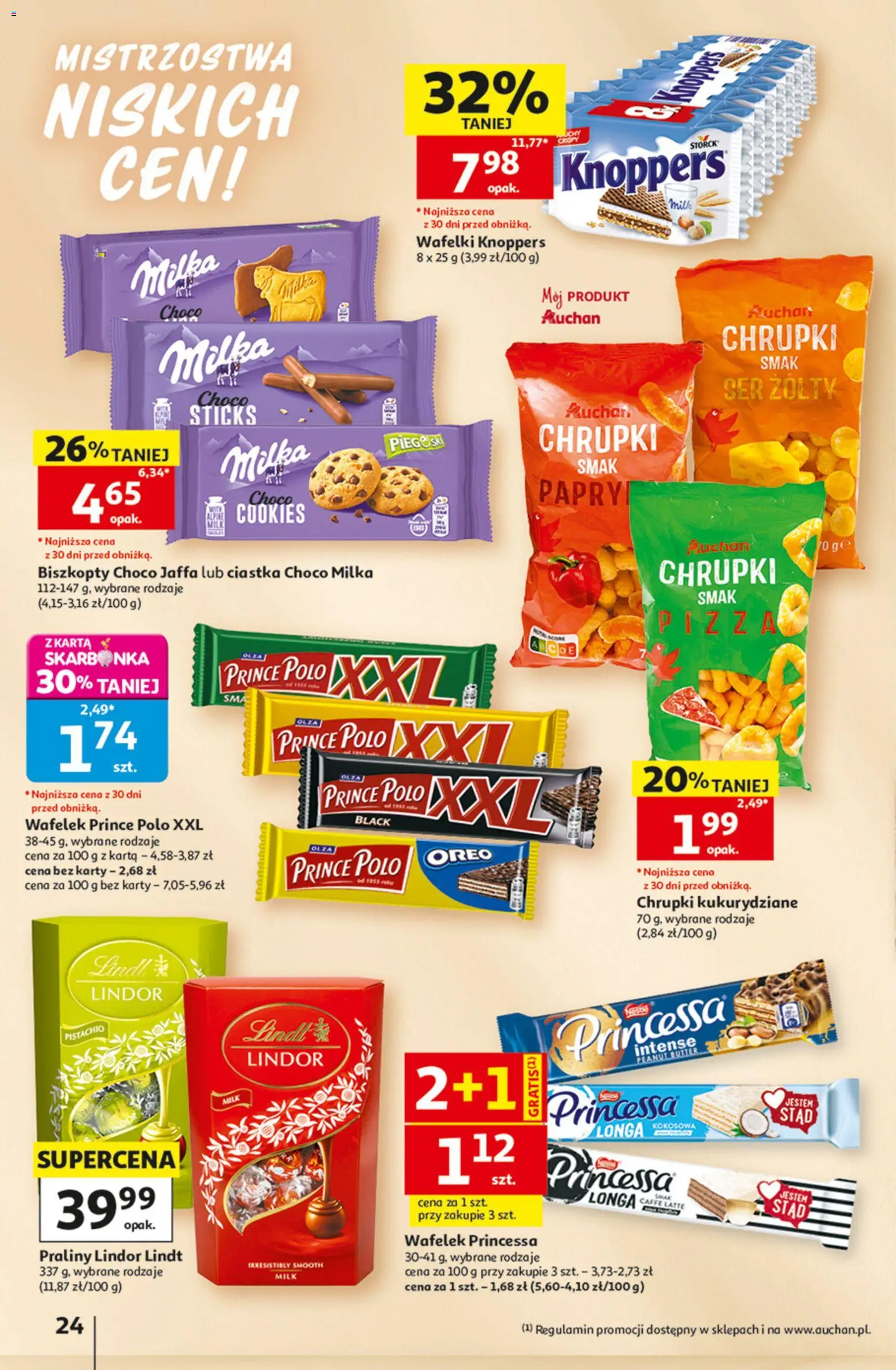Auchan gazetka - 30 Lat Hipermarket od 09.07.2026 | Strona: 24 | Produkty: Knoppers, Karta, Prince polo xxl, Chrupki