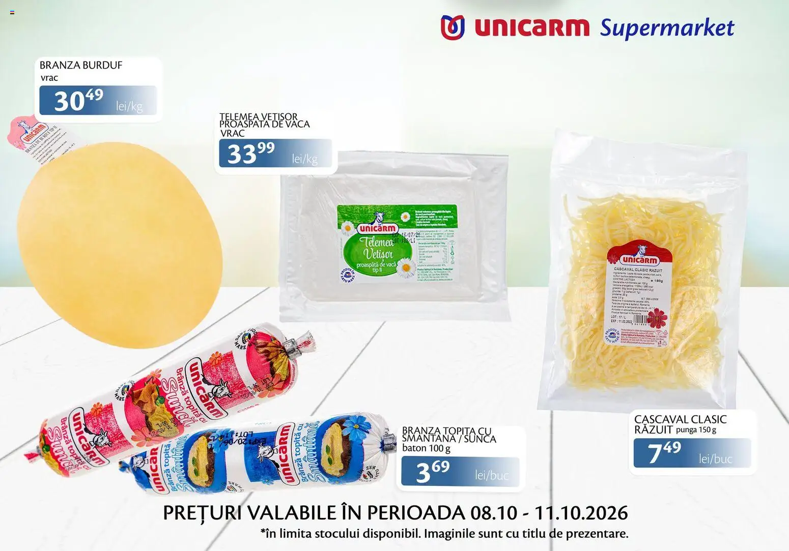 Noul catalog Unicarm – valabil de la 08.10.2026 | Pagină: 5 | Produse: Pungă, Cașcaval, Brânză, Smântână