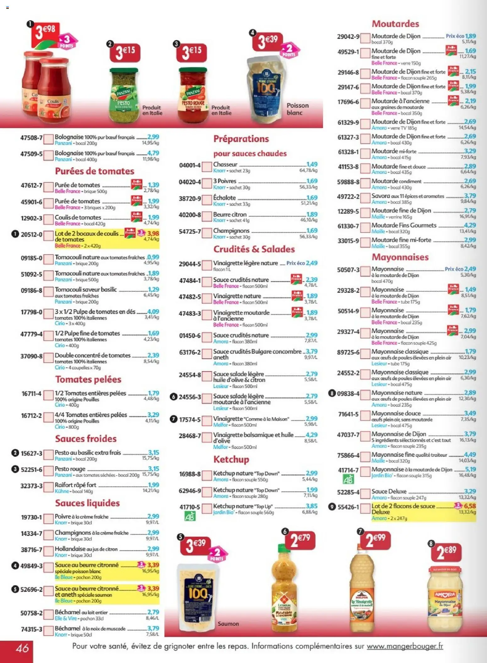 {H1} | Page: 46 | Produits: Jus de citron, Sauce salade, Lait, Moutarde