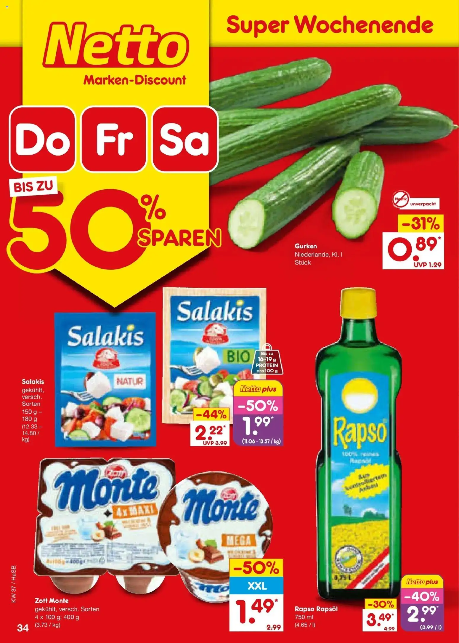 Netto Marken-Discount Prospekt Unna – gültig ab 07.09.2026 | Seite: 50 | Produkte: Rapsöl, Salakis, Gurken, Rapso rapsol