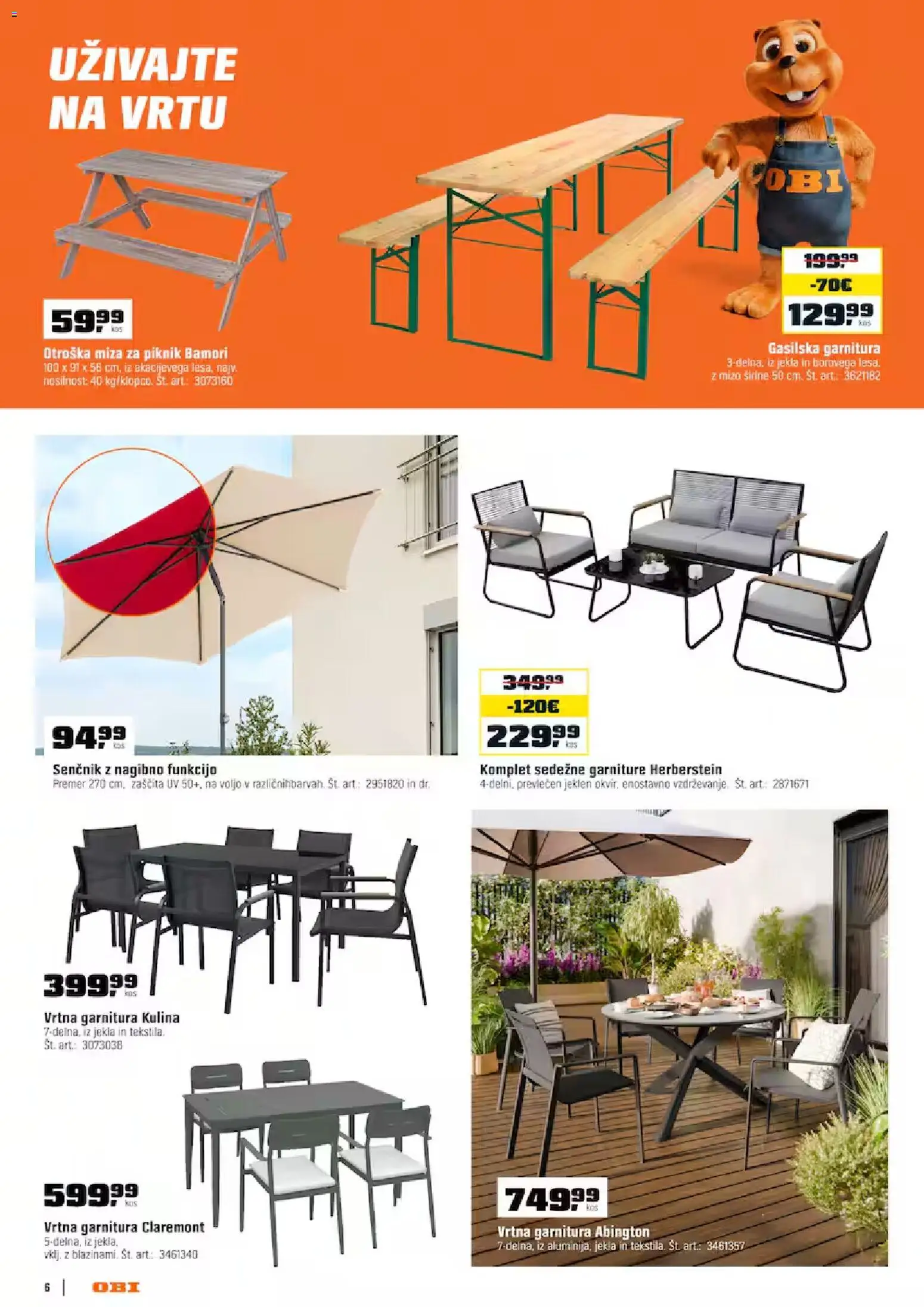 Novi OBI katalog ponudbe – veljaven od 02.07.2026 | Stran: 6 | Izdelki: Vrtna garnitura, Senčnik, Miza