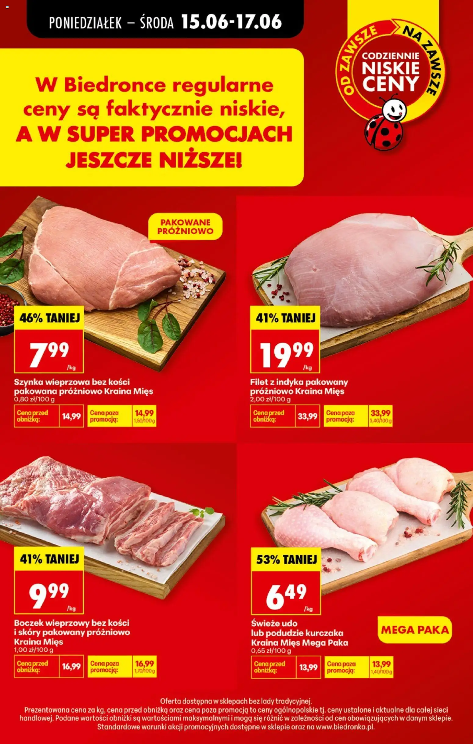 Biedronka gazetka - Niższe ceny regularne od 15.06.2026 | Strona: 2 | Produkty: Kraina mięs, Boczek wieprzowy, Szynka wieprzowa, Szynka