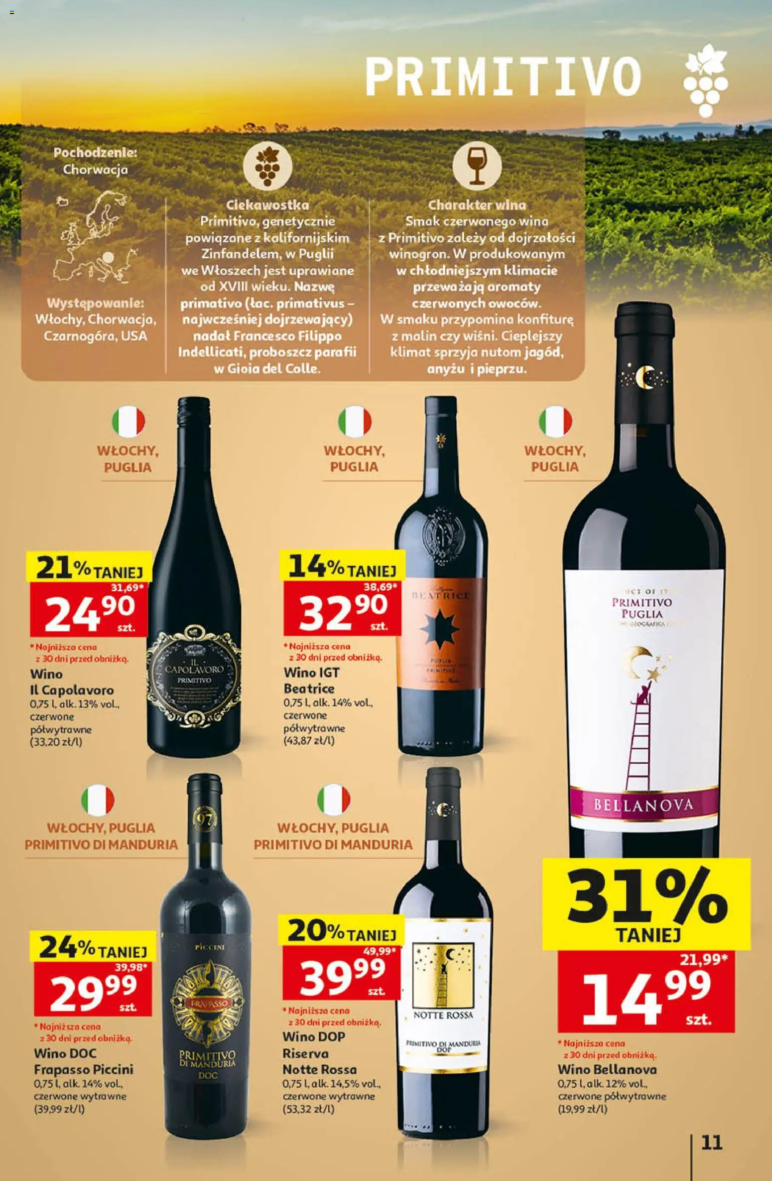 Auchan gazetka - Katalog Wino od 05.10.2026 | Strona: 11 | Produkty: Primitivo Di Manduria, Primitivo, Wino