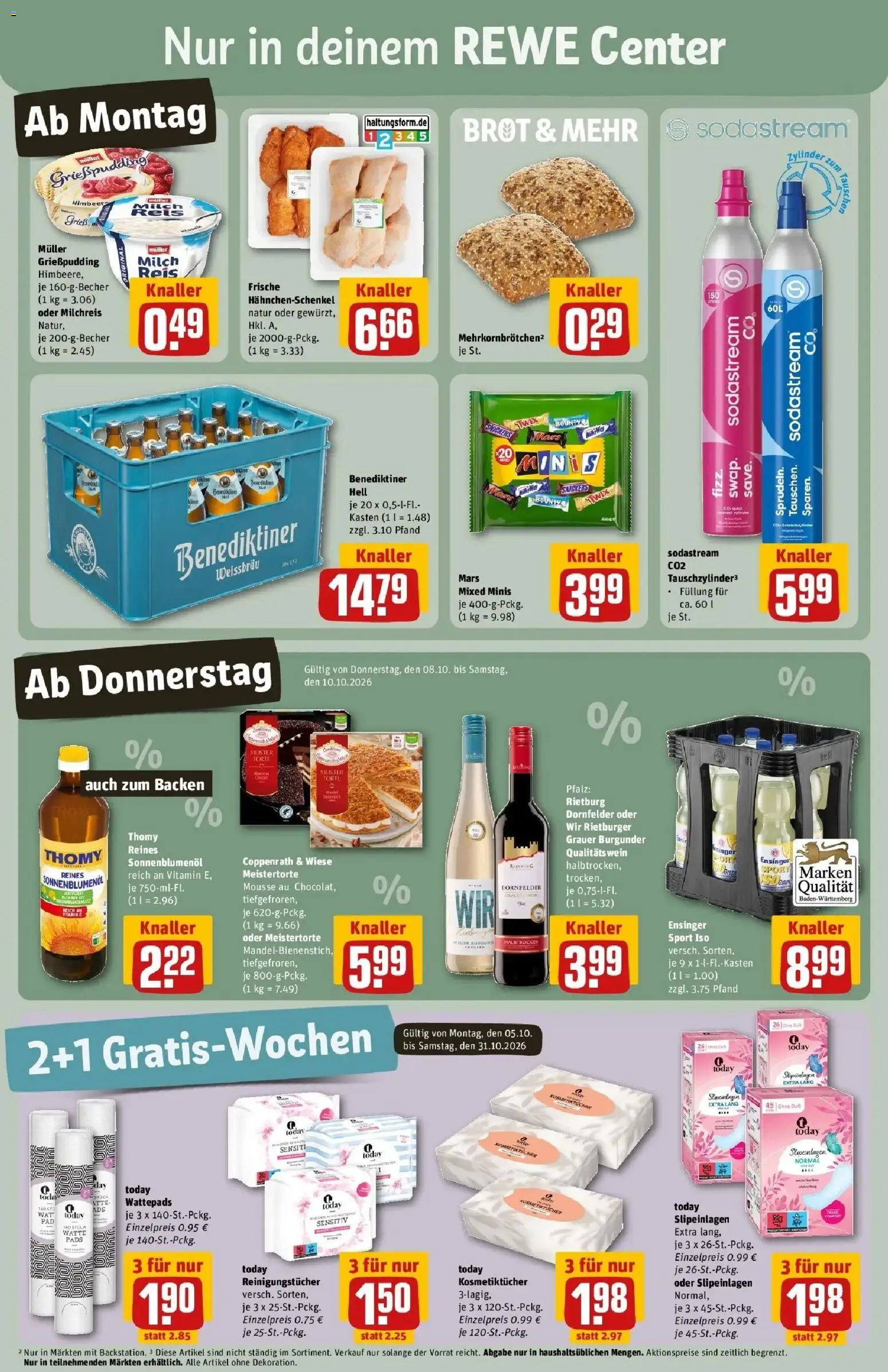 REWE Prospekt ab 05.10.2026 zum Blättern » Angebote | Seite: 5 | Produkte: Wattepads, Hahnchenschenkel, Snickers, Twix