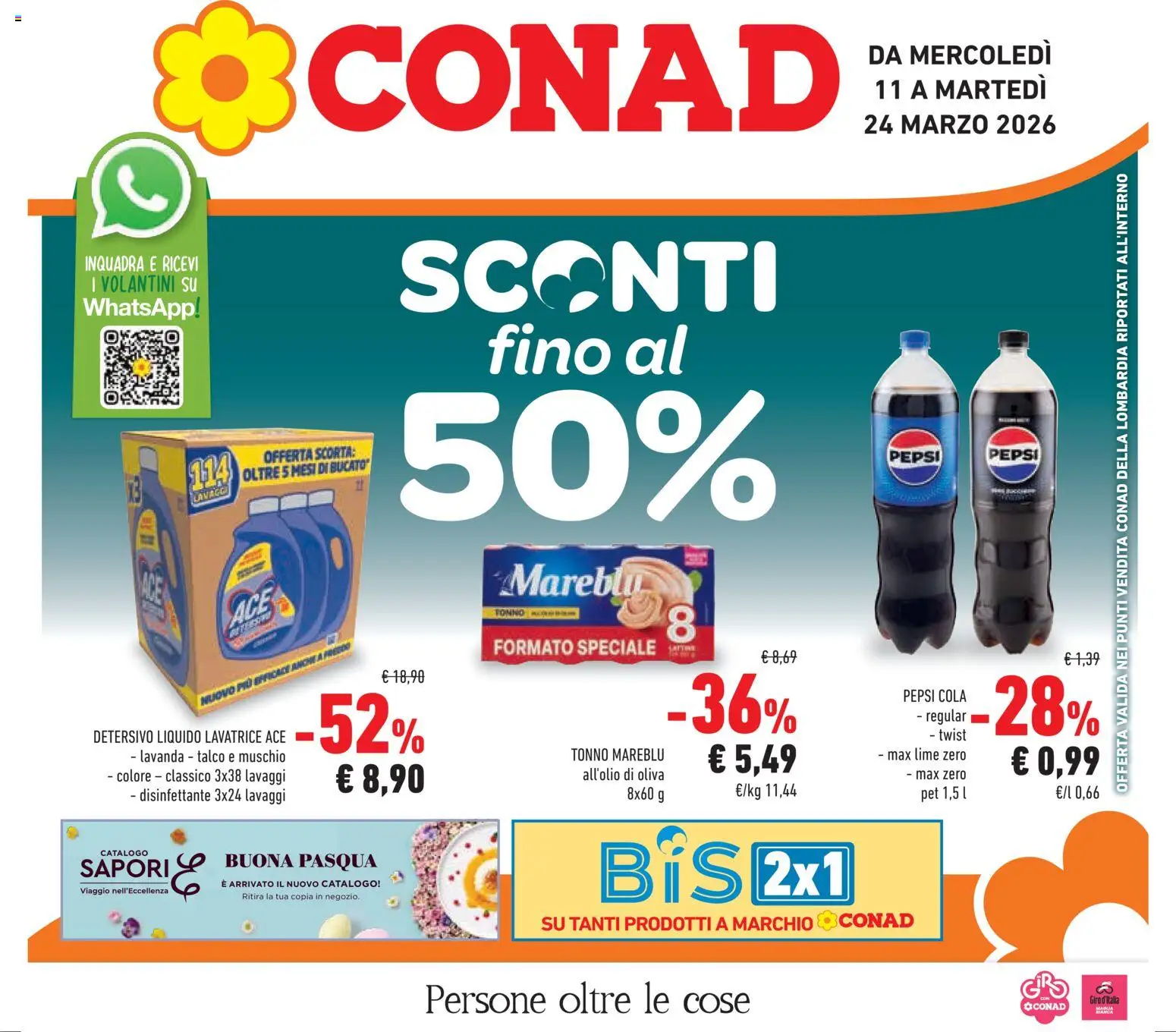 Volantino Conad del 11.03.2026 | Pagina: 1 | Prodotti: Talco, Lime, Lavatrice, Pepsi