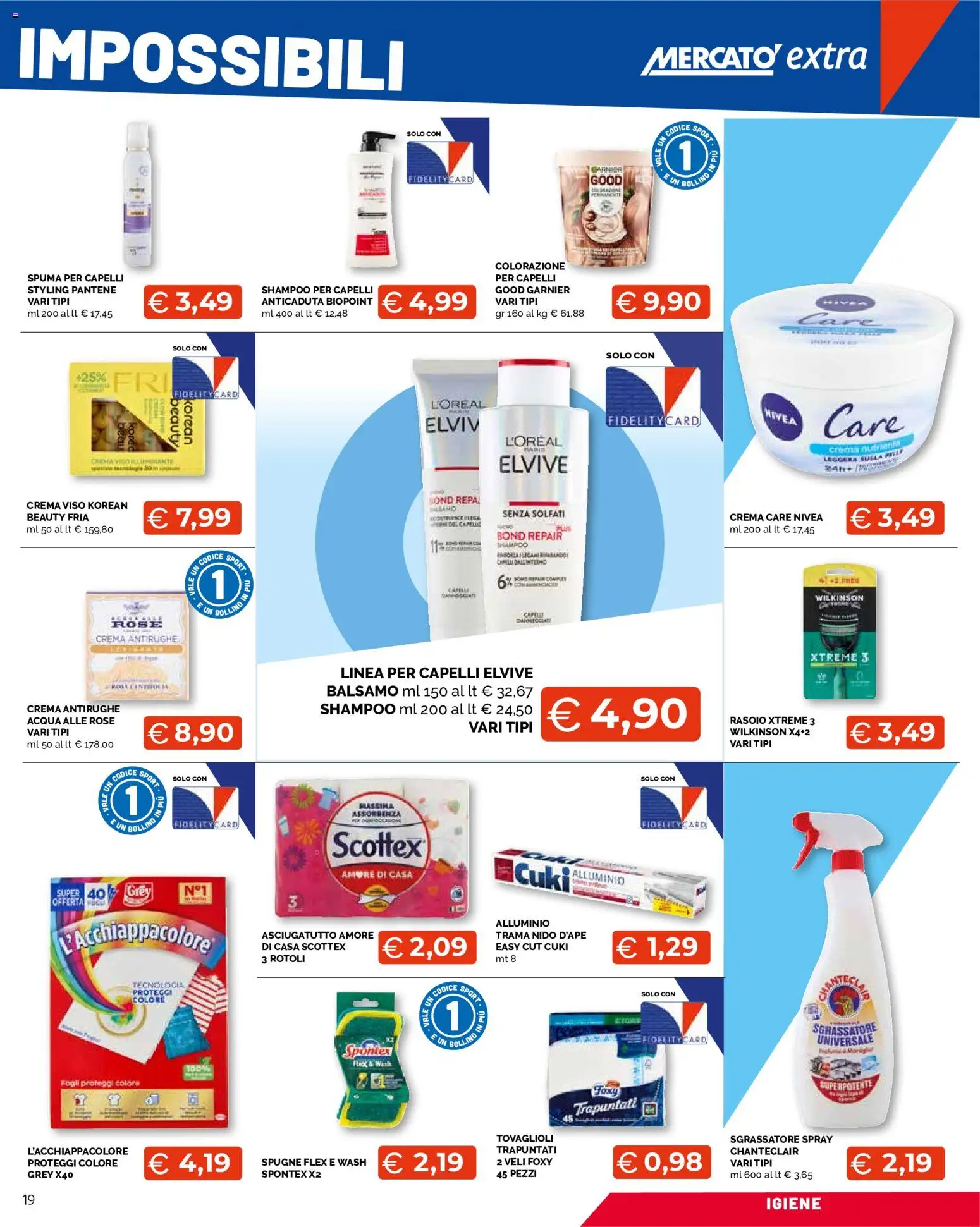 Volantino Mercatò del 12/10/2026 | Pagina: 19 | Prodotti: Shampoo, Rasoio, Crema viso, Spugne