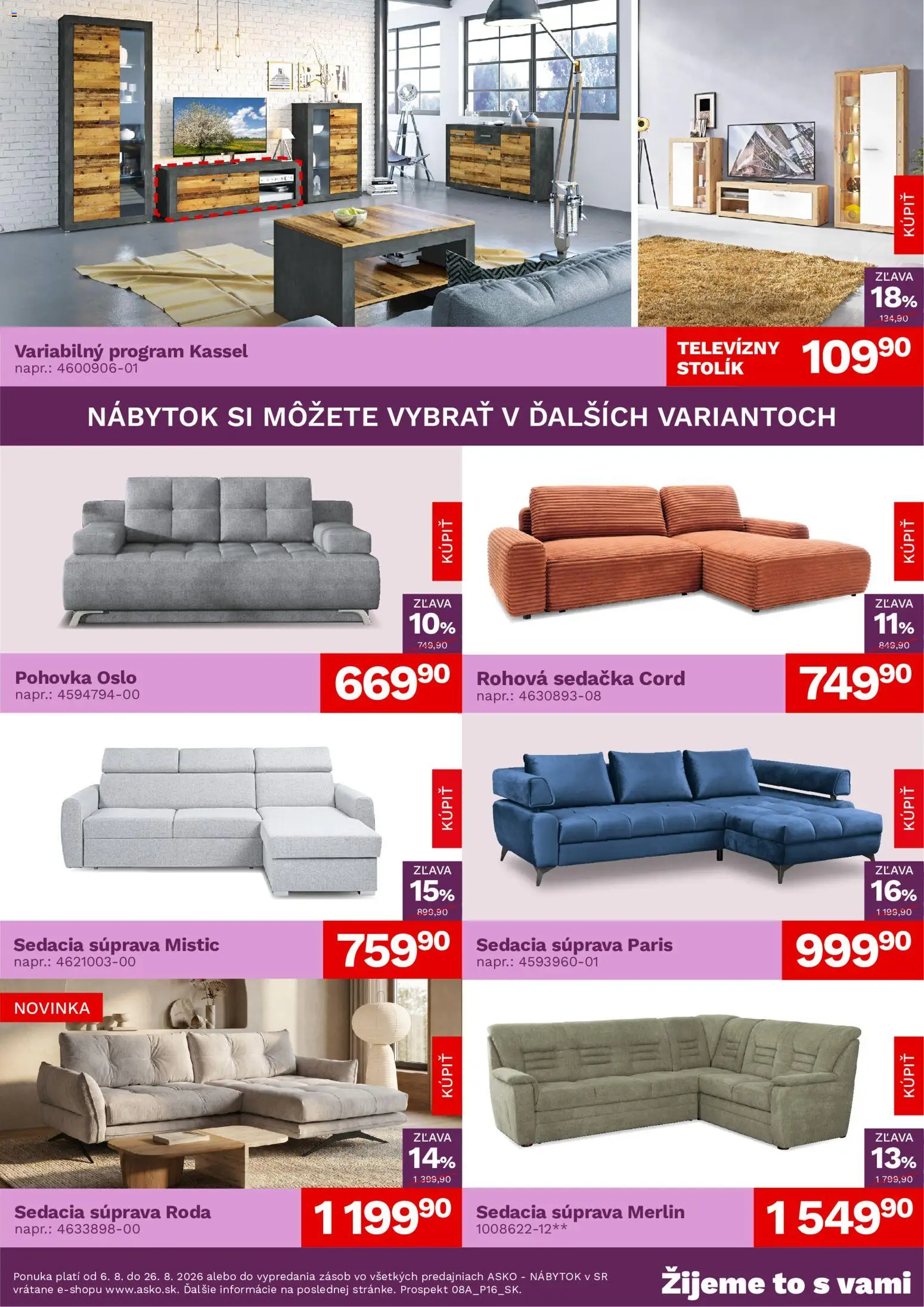 Nové ASKO nábytok akcie – leták je platný od 06.08.2026 | Strana: 2 | Produkty: Nábytok, Sedacia súprava, Rohová sedačka, Sedačka