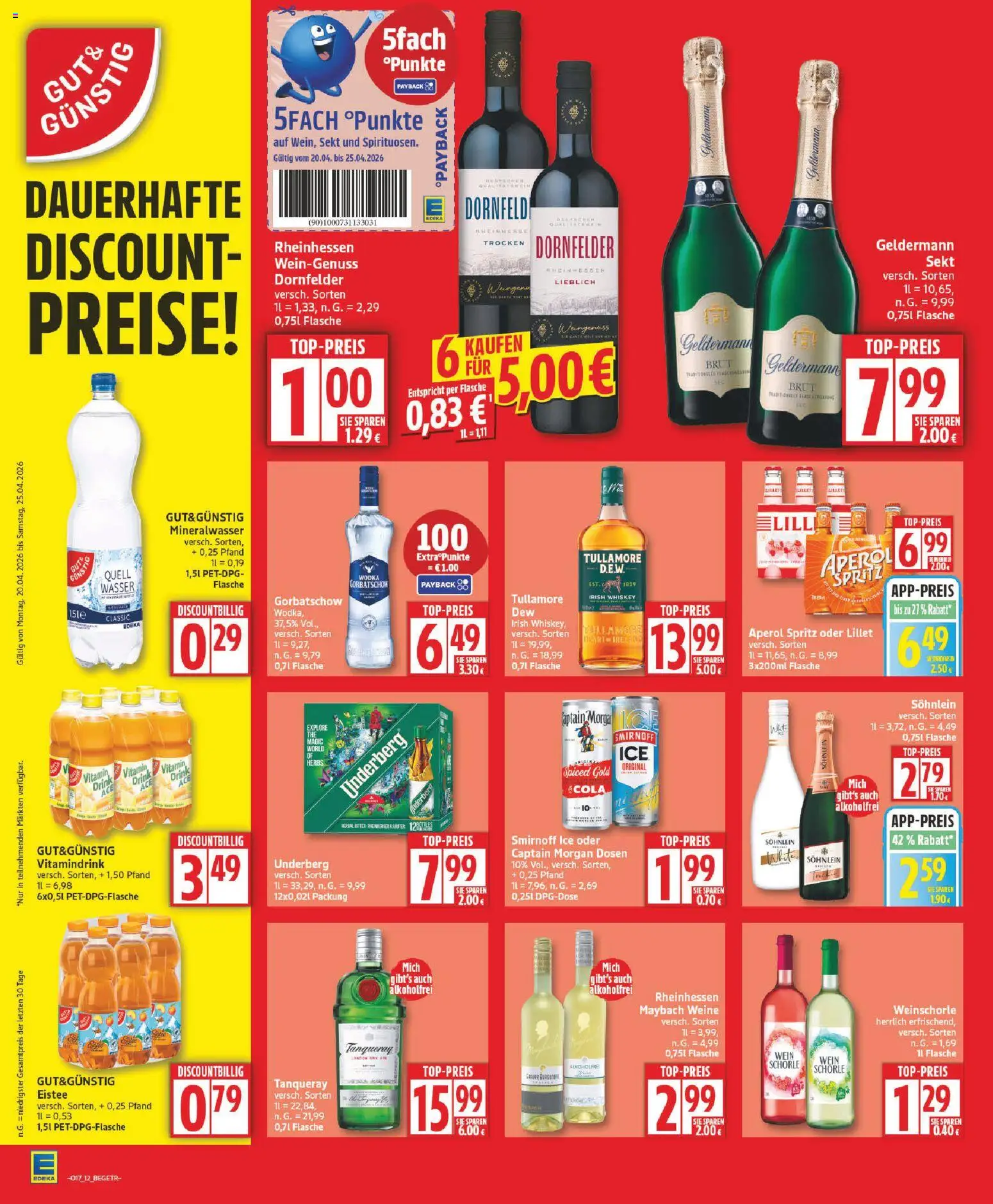 Edeka Prospekt 	 – gültig ab 20.04.2026 | Seite: 12 | Produkte: Captain morgan, Wein, Vodka, Whiskey