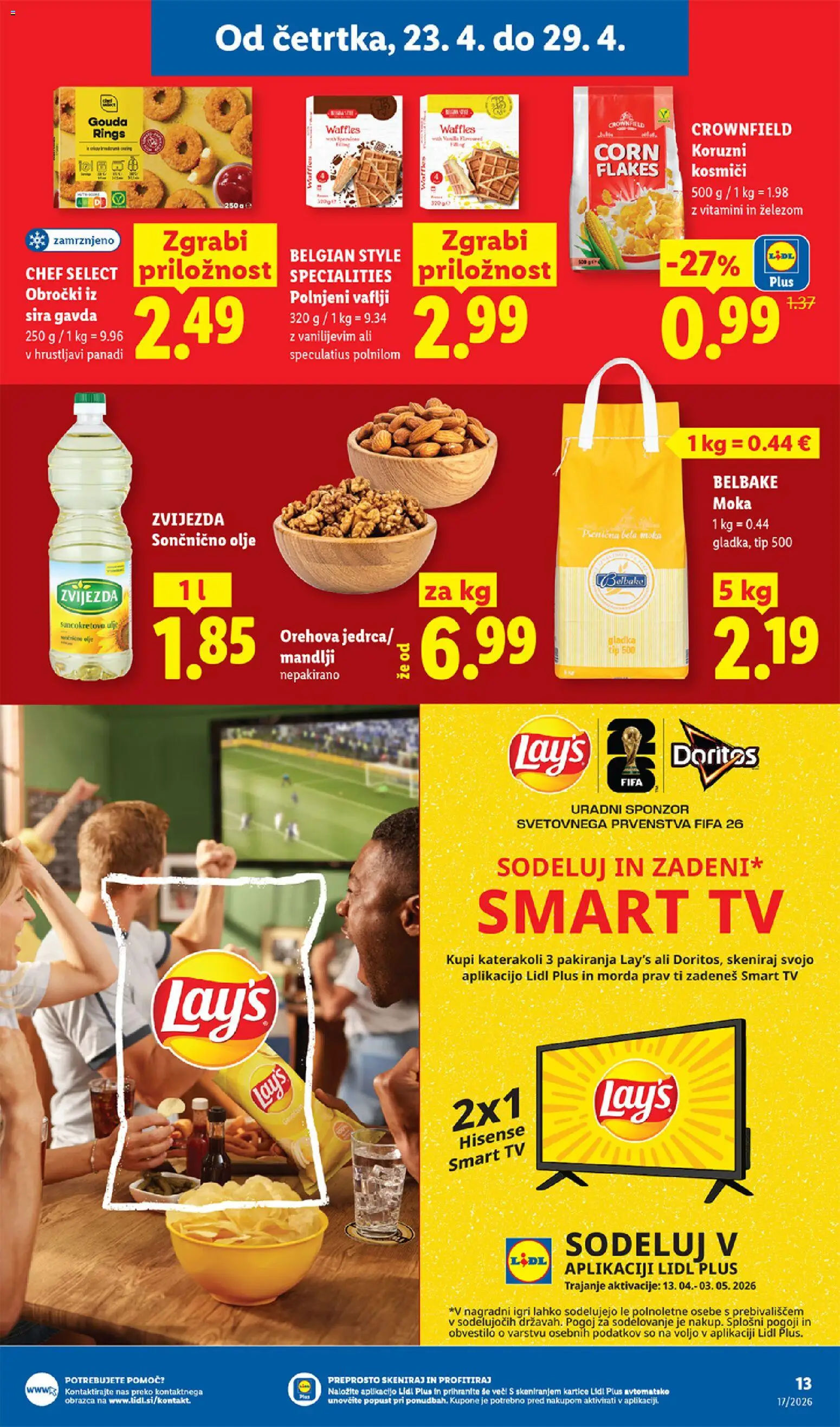 Novi Lidl katalog ponudbe – veljaven od 23.04.2026 | Stran: 17 | Izdelki: Mandlji, Vaflji, Olje, Kosmici