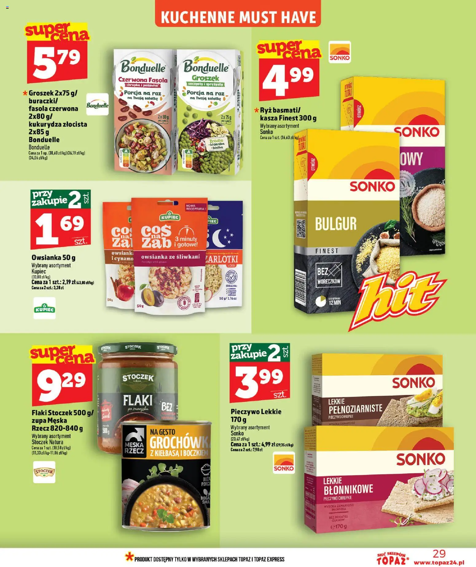 Topaz gazetka - MAZ od 02.07.2026 | Strona: 29 | Produkty: Kiełbasa, Bulgur, Pieczywo chrupkie, Fasola czerwona