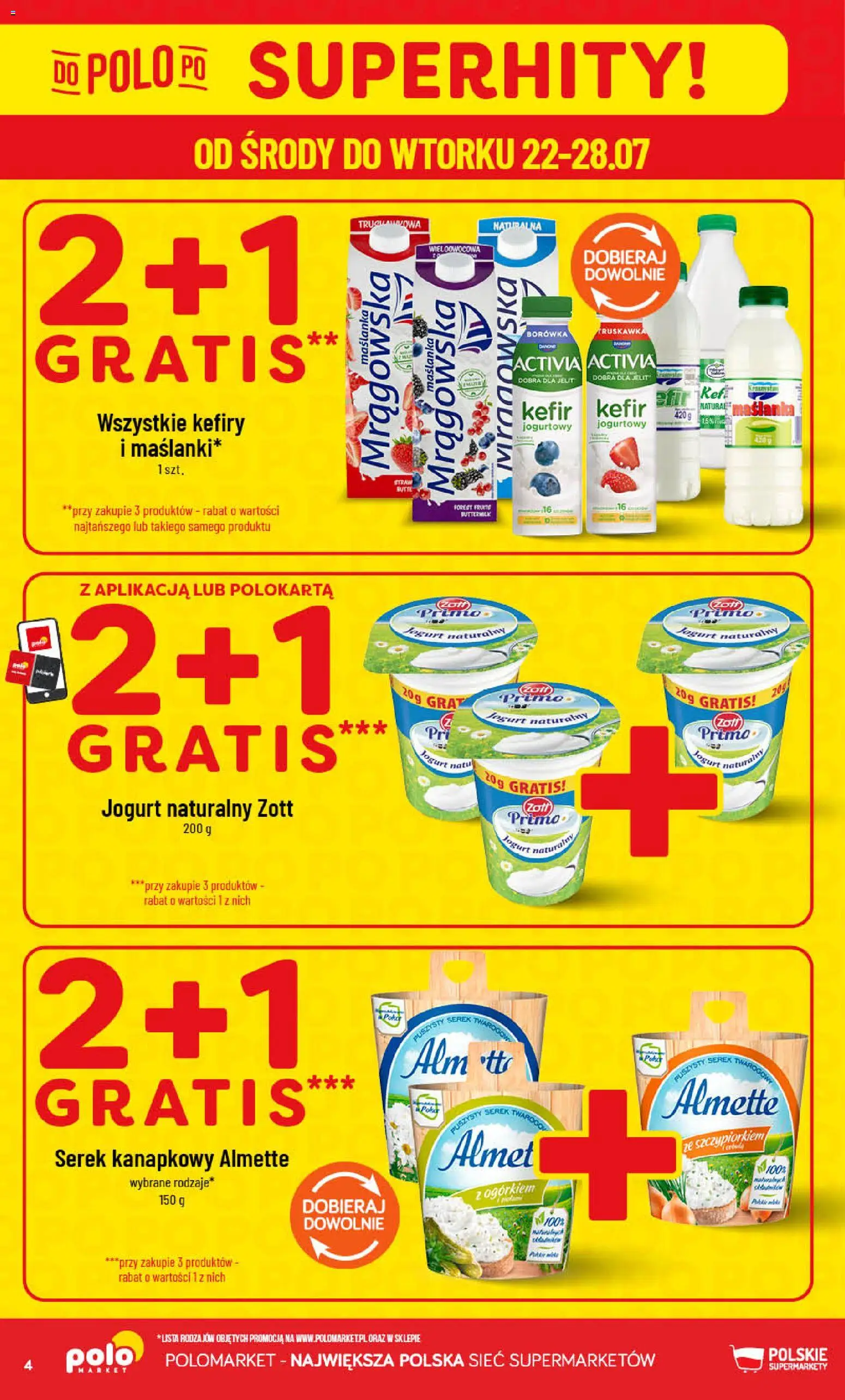POLOmarket gazetka od 22.07.2026 | Strona: 4 | Produkty: Serek kanapkowy, Serek, Jogurt naturalny, Jogurt
