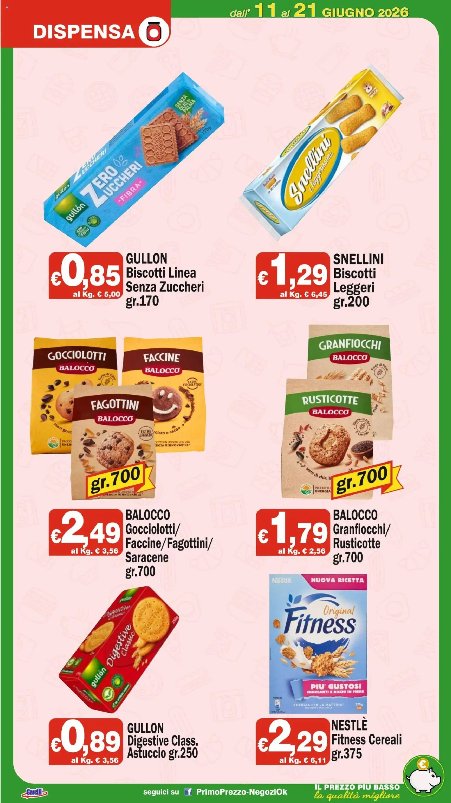 Volantino Primo Prezzo del 11.06.2026 | Pagina: 6 | Prodotti: Cereali, Biscotti, Astuccio, Cacao