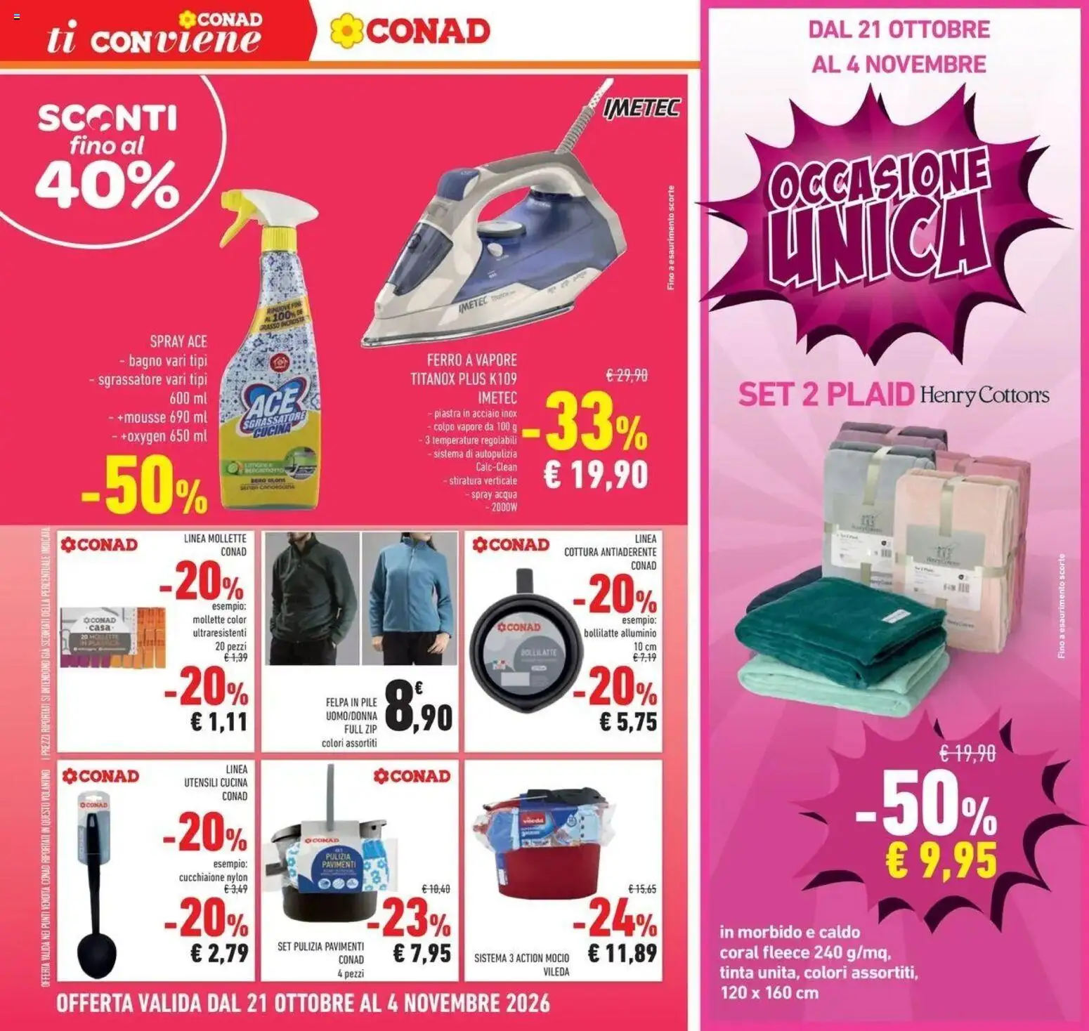 Volantino Conad del 21/10/2026 | Pagina: 20 | Prodotti: Felpa, Acqua, Ferro, Bagno