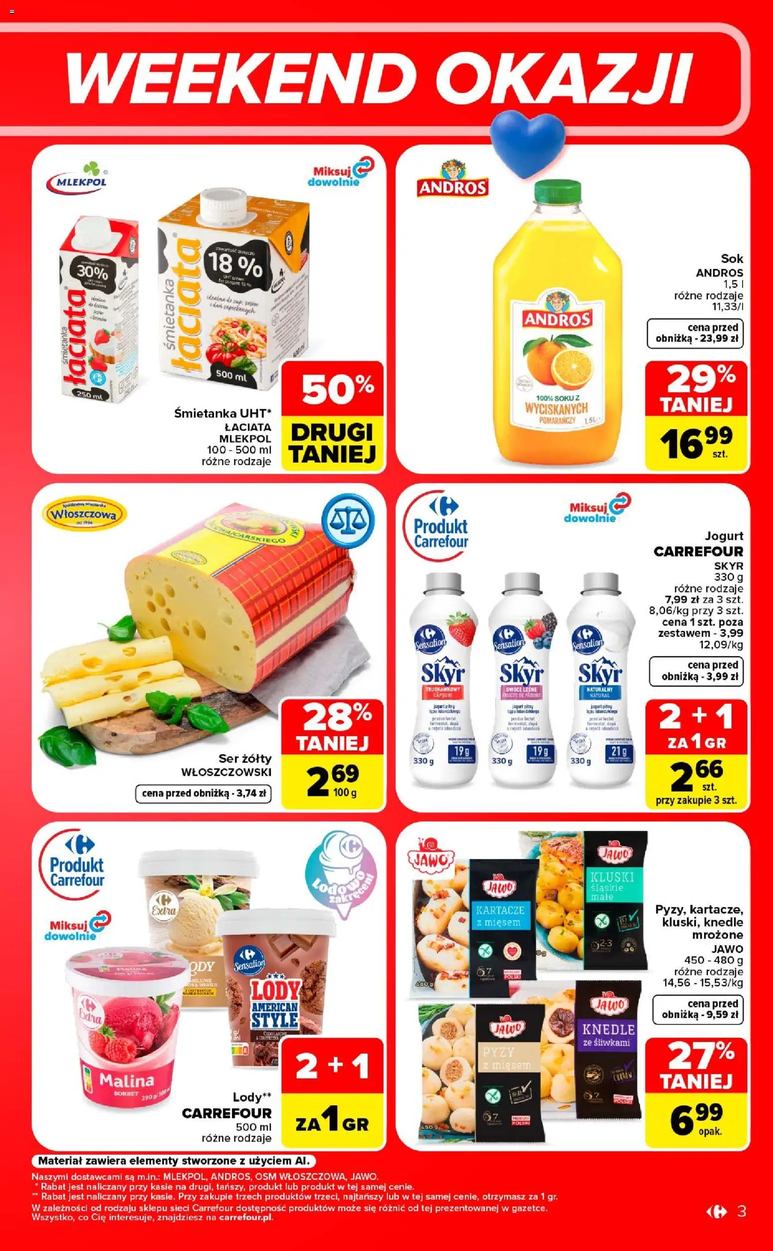 Carrefour gazetka - Weekend okazji od 17.09.2026 | Strona: 3 | Produkty: Jogurt pitny, Kluski śląskie, Sorbet, Kluski