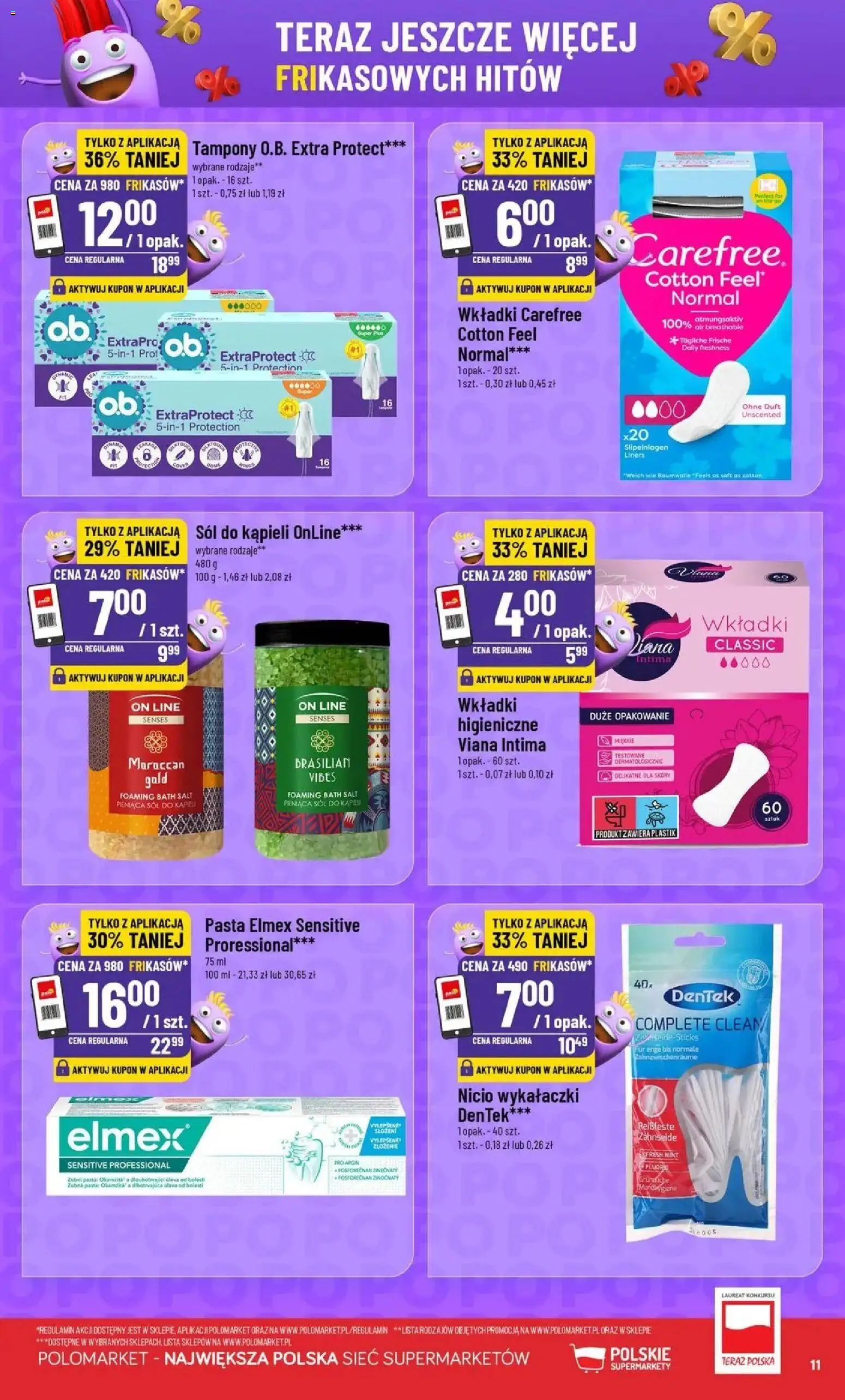 Nowa POLOmarket gazetka od jutra 23.09.2026 | Strona: 11 | Produkty: Sól do kąpieli, Tampony, Pasta, Sól