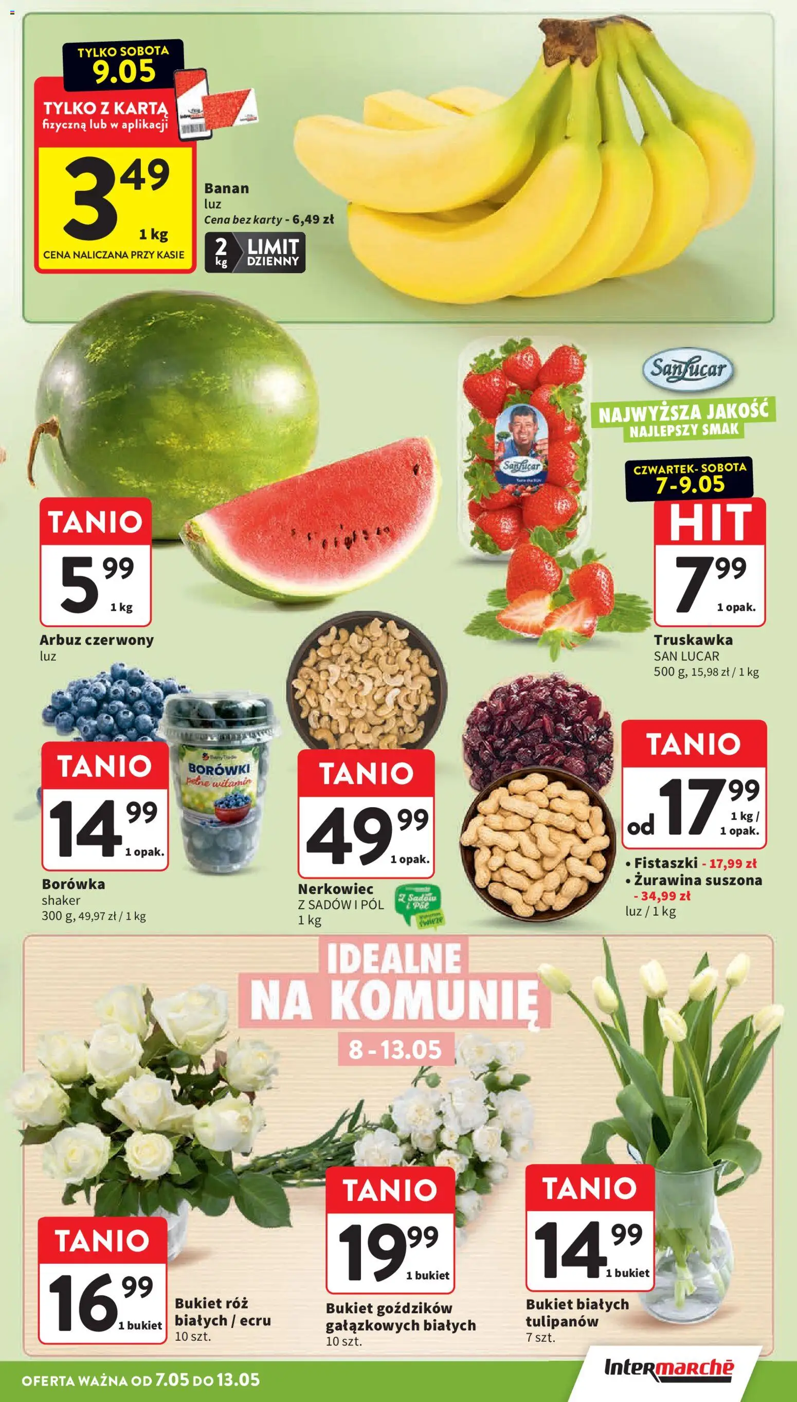 Intermarche gazetka od 07.05.2026 | Strona: 13 | Produkty: Arbuz, Żurawina, Róż, Banan