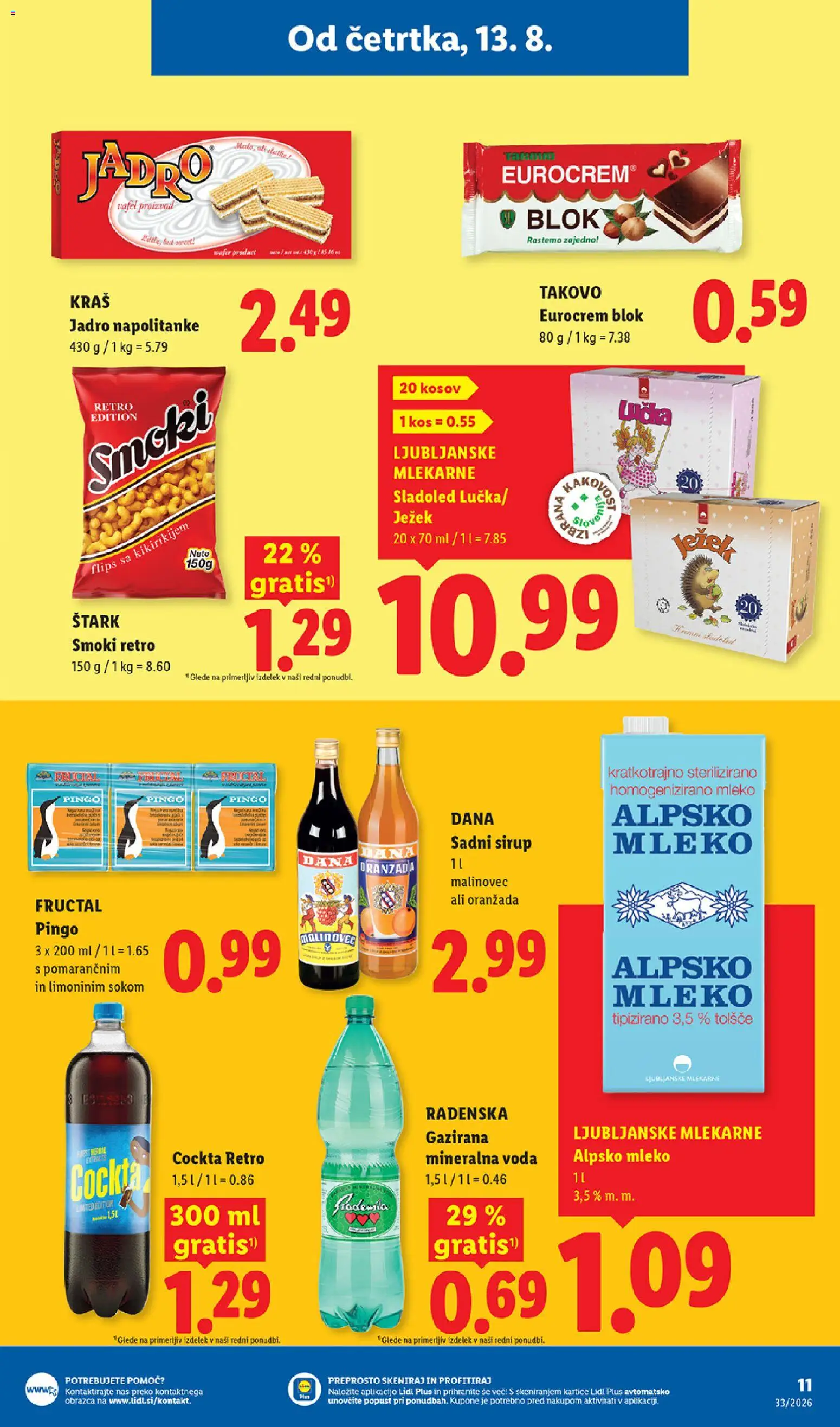 Novi Lidl katalog ponudbe – veljaven od 13.08.2026 | Stran: 15 | Izdelki: Kos, Mineralna voda, Mleko, Voda