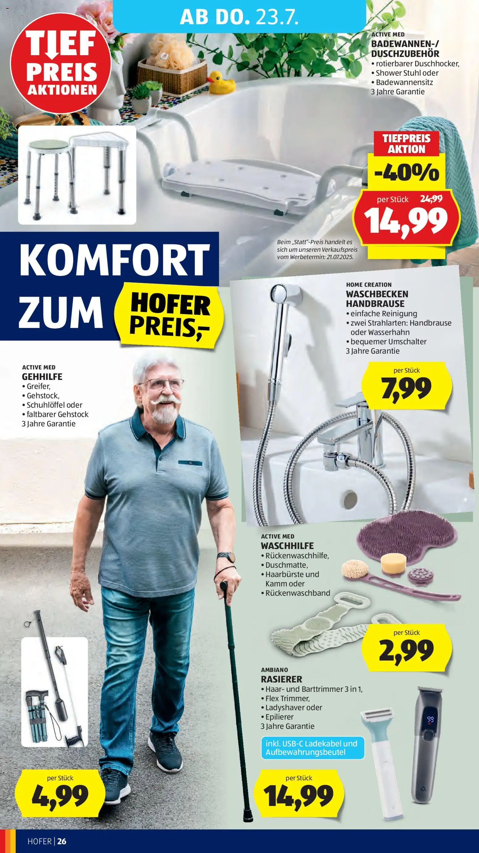 Hofer Flugblatt gültig ab 17.07.2026 | Seite: 32 | Produkte: Rasierer, Epilierer, Stuhl, Waschbecken
