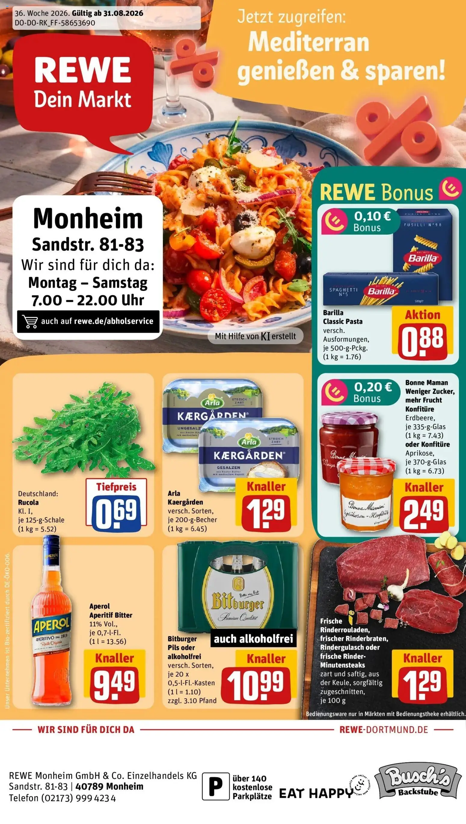 REWE Prospekt ab 31.08.2026 zum Blättern » Angebote | Seite: 3 | Produkte: Barilla, Rucola, Pasta, Bonne maman
