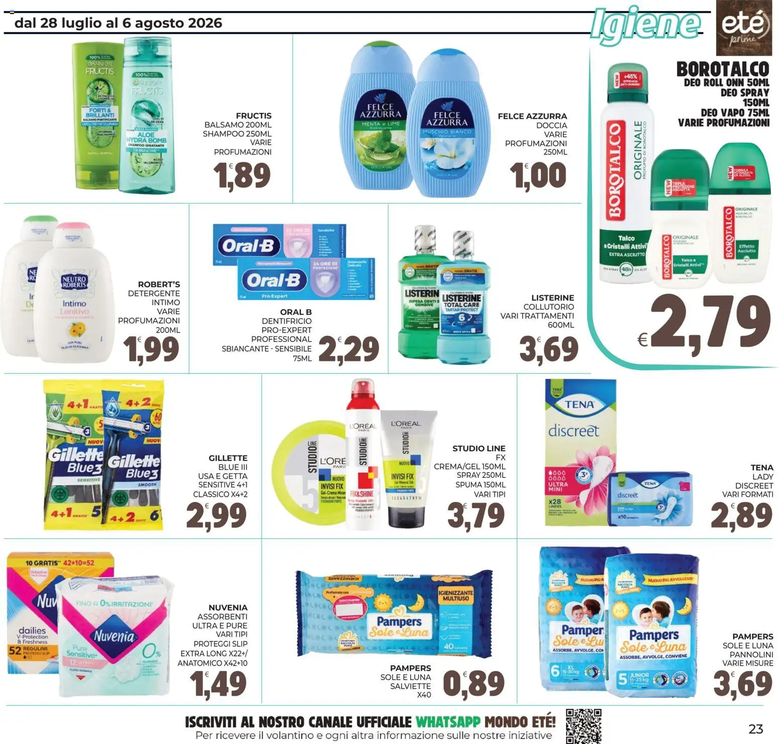 Volantino Eté del 28/07/2026 | Pagina: 23 | Prodotti: Shampoo, Dentifricio, Talco, Menta
