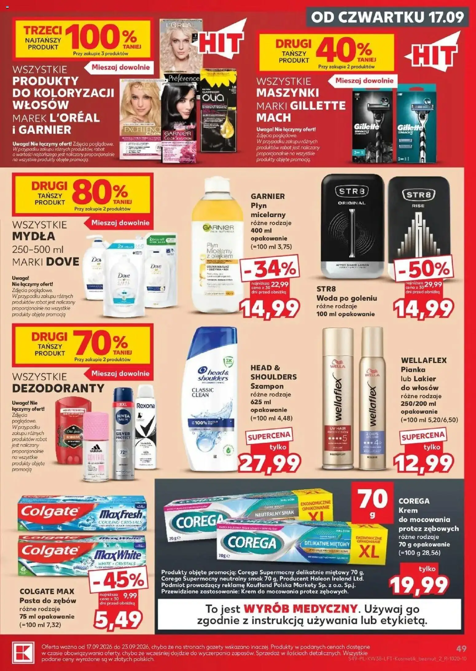 Kaufland gazetka od 17.09.2026 - od jutra PDF | Strona: 49 | Produkty: Płyn micelarny, Lakier do włosów, Krem, Woda