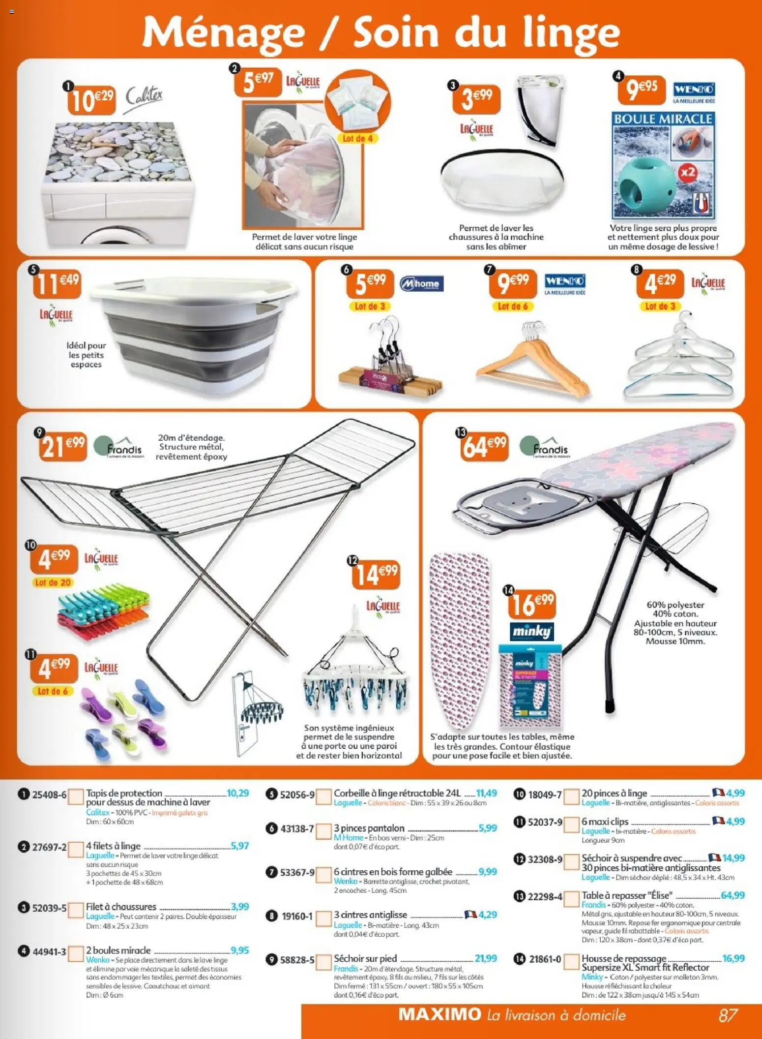 {H1} | Page: 87 | Produits: Pinces, Machine à laver, Coton, Tapis