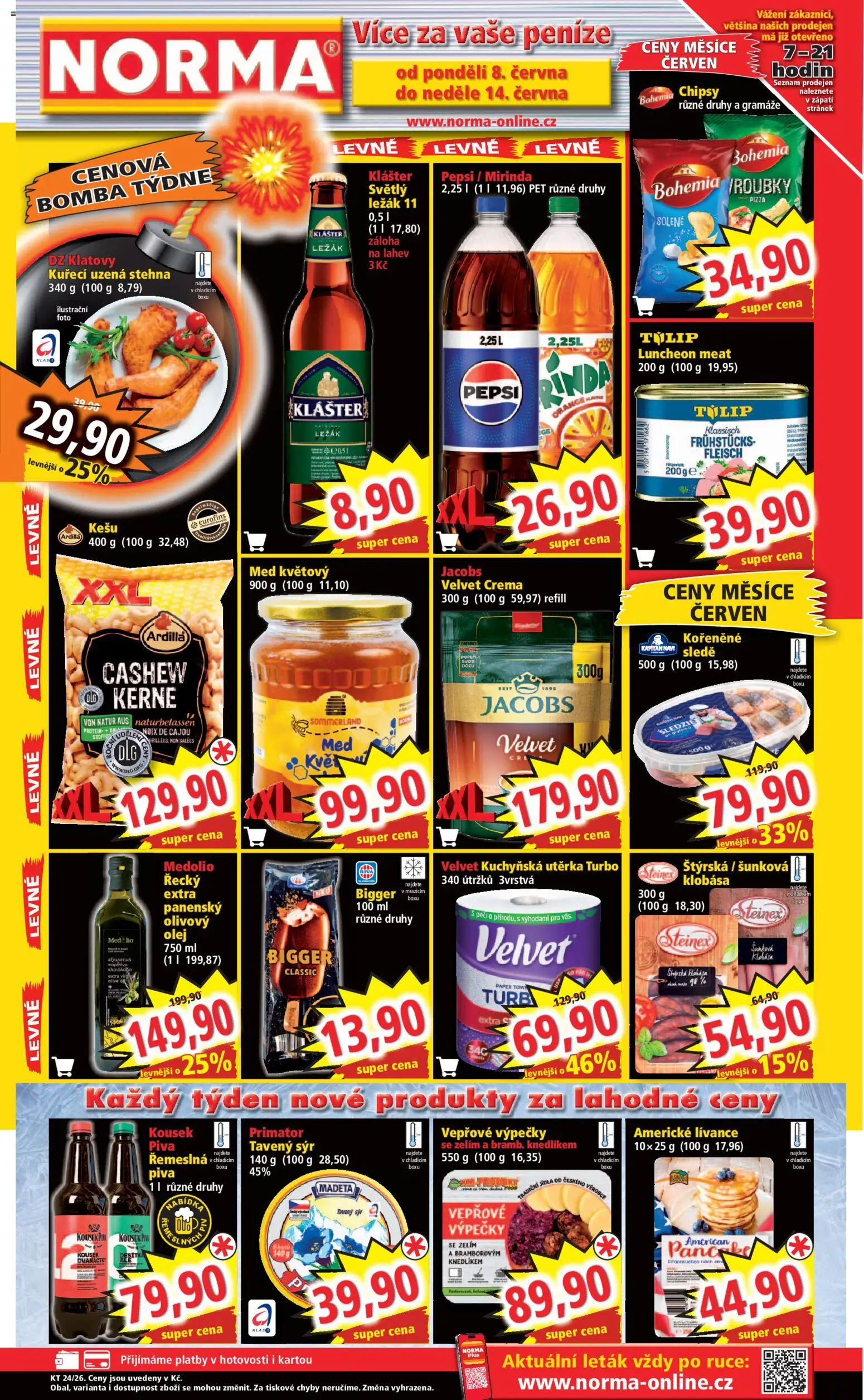 Norma leták od 05.06.2026 | Strana: 1 | Produkty: Luncheon meat, Klobása, Jacobs, Protein