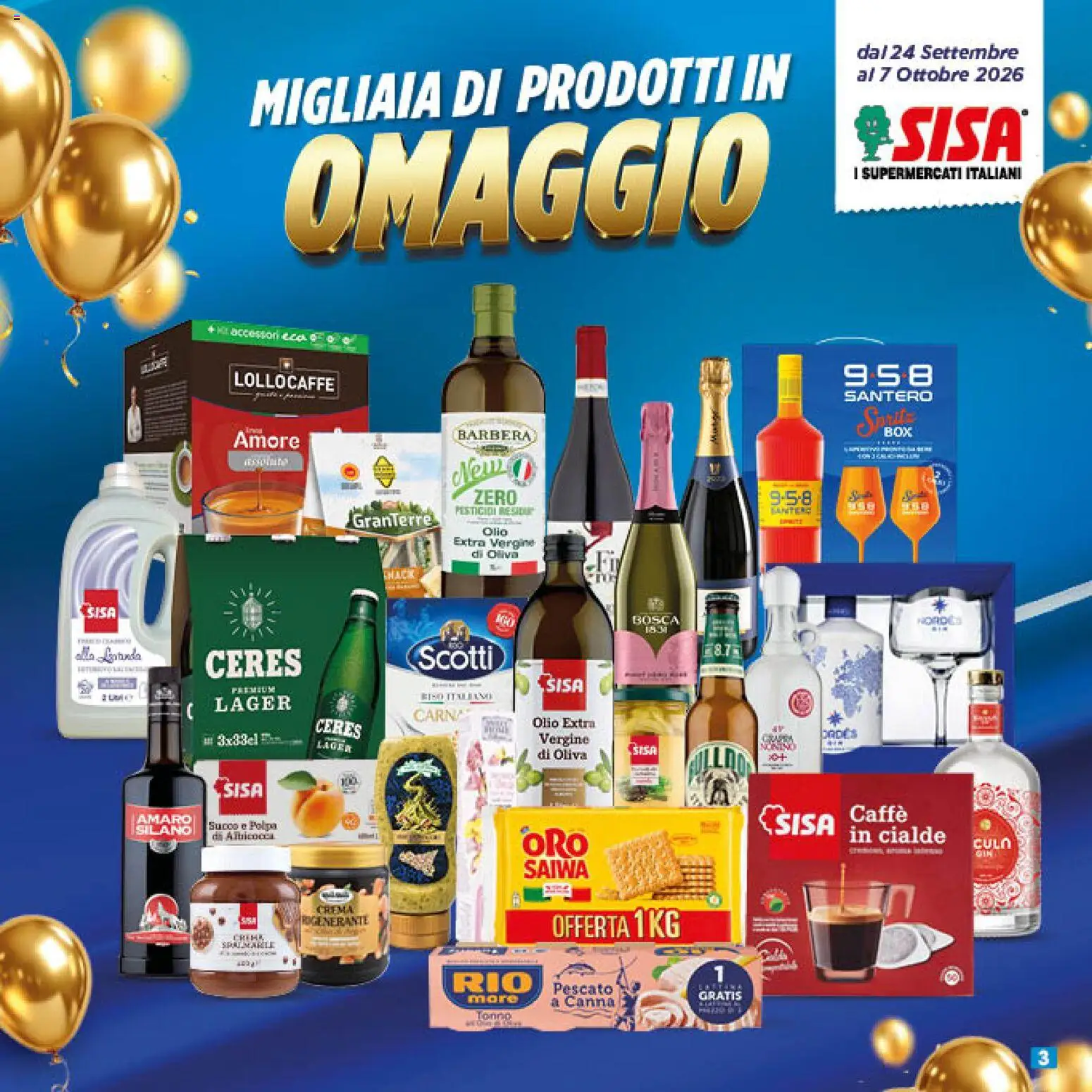 Volantino SISA del 24/09/2026 | Pagina: 3 | Prodotti: Crema, Caffè, Succo, Olio extra vergine