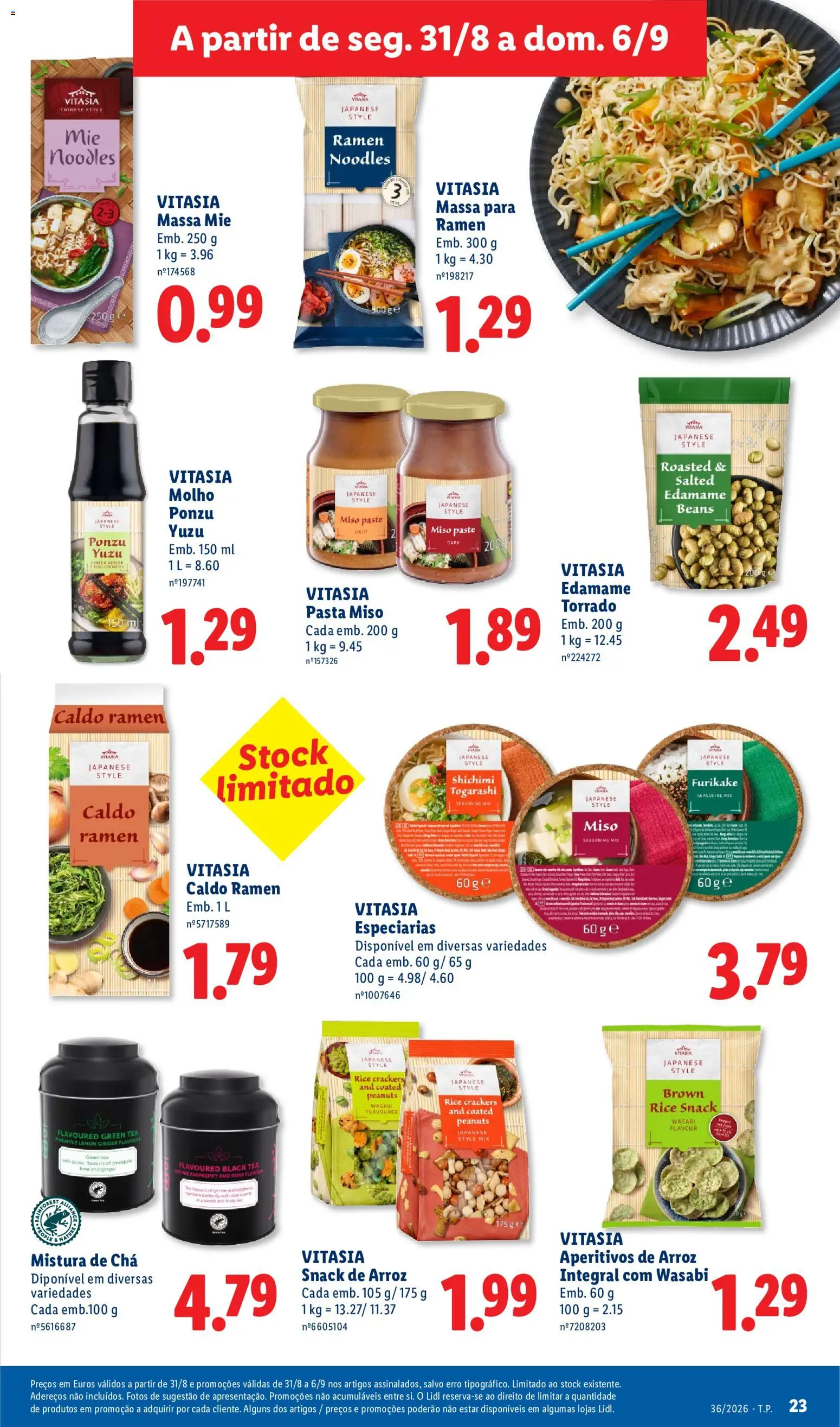 Lidl folheto │ válido de 31/08/2026 | Página: 23 | Produtos: Edamame, Açúcar, Arroz integral, Massa