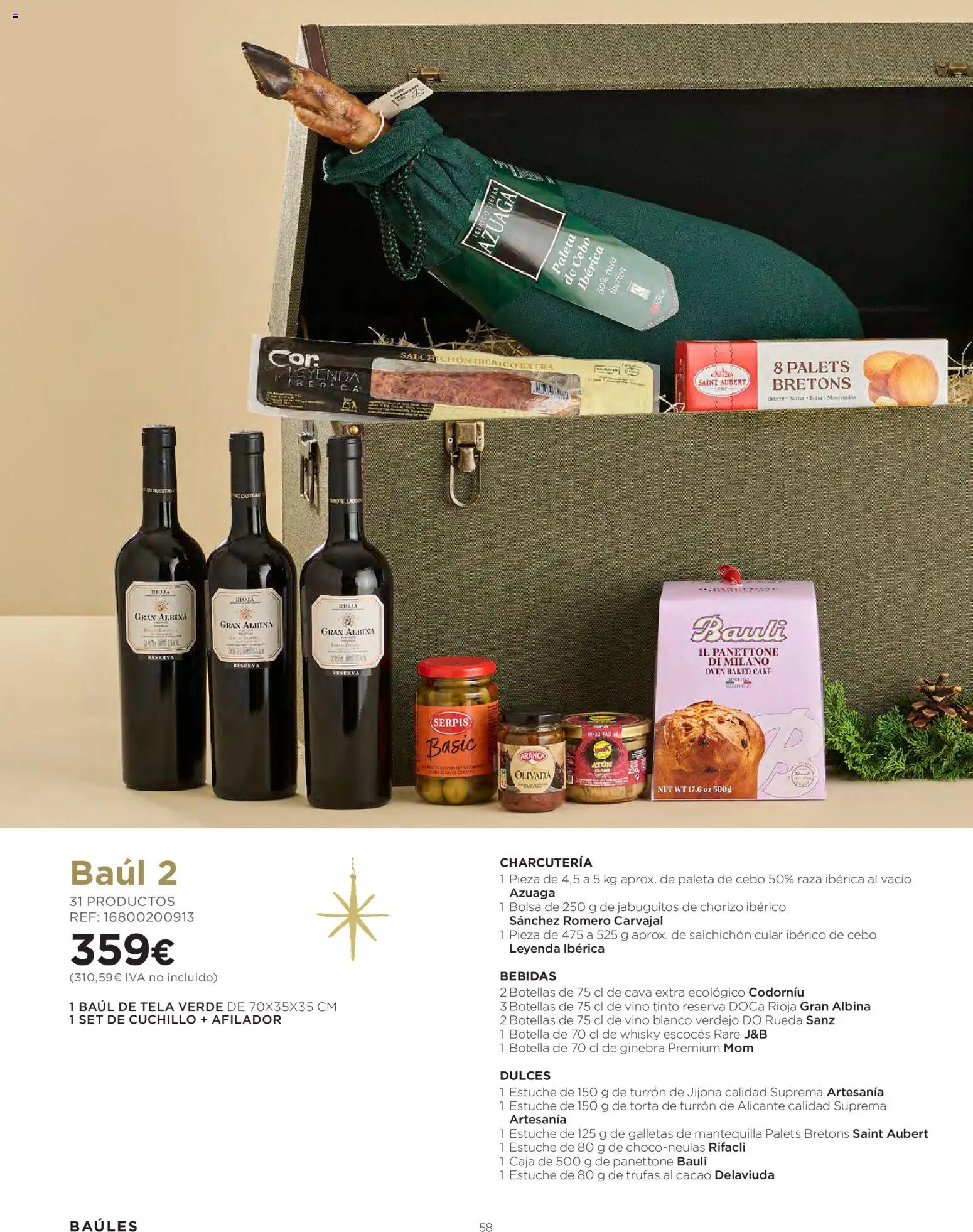 El Corte Inglés Cestas Navidad 2026 │ válido desde el 08/10/2026 | Página: 58 | Productos: Galletas, Vino blanco, Mantequilla, Whisky escocés