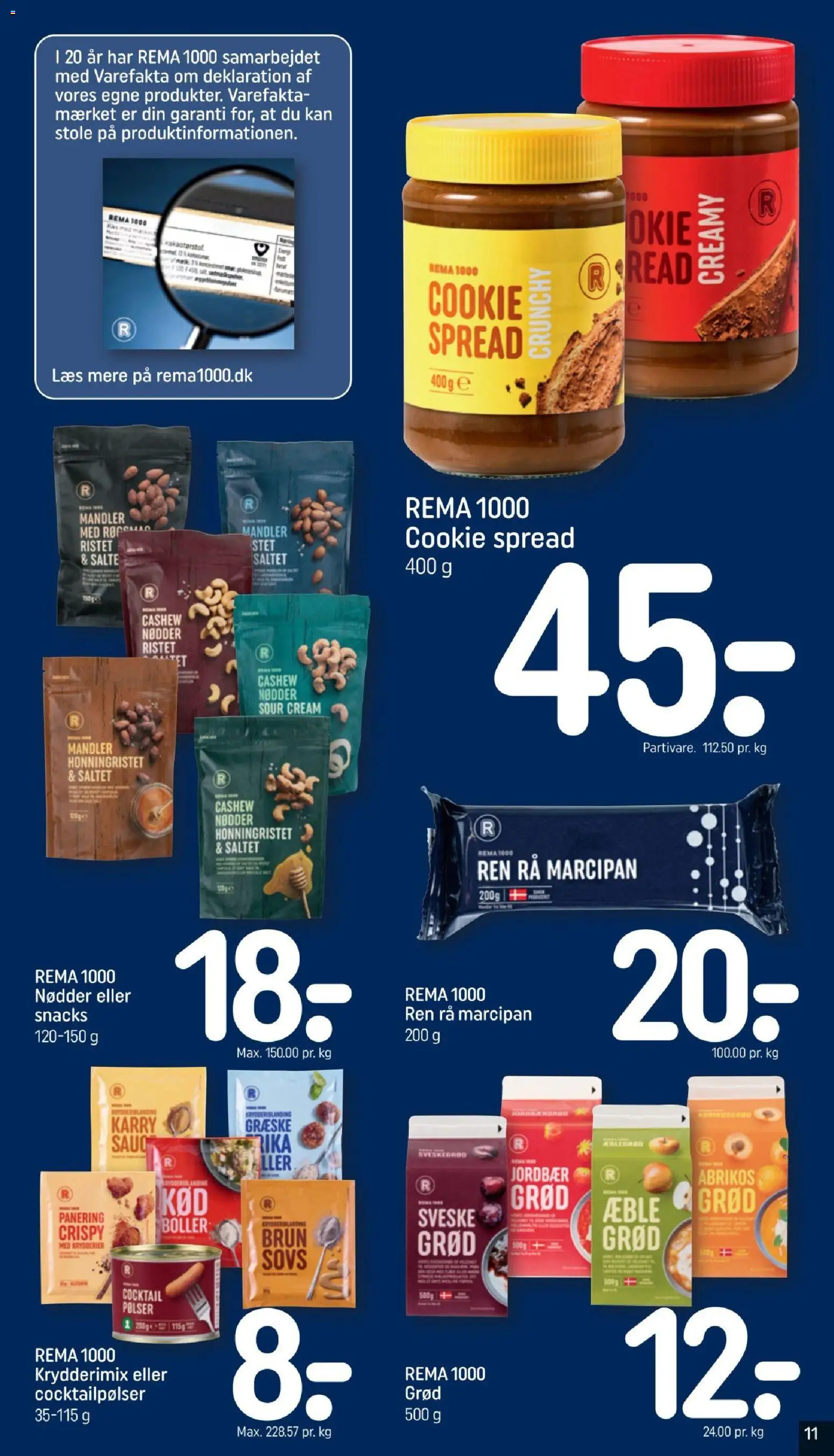 Rema 1000 tilbudsavis – gyldig fra 25/10/2026 | Side: 11 | Produkter: Jordbær, Nødder, Cocktailpølser, Marcipan