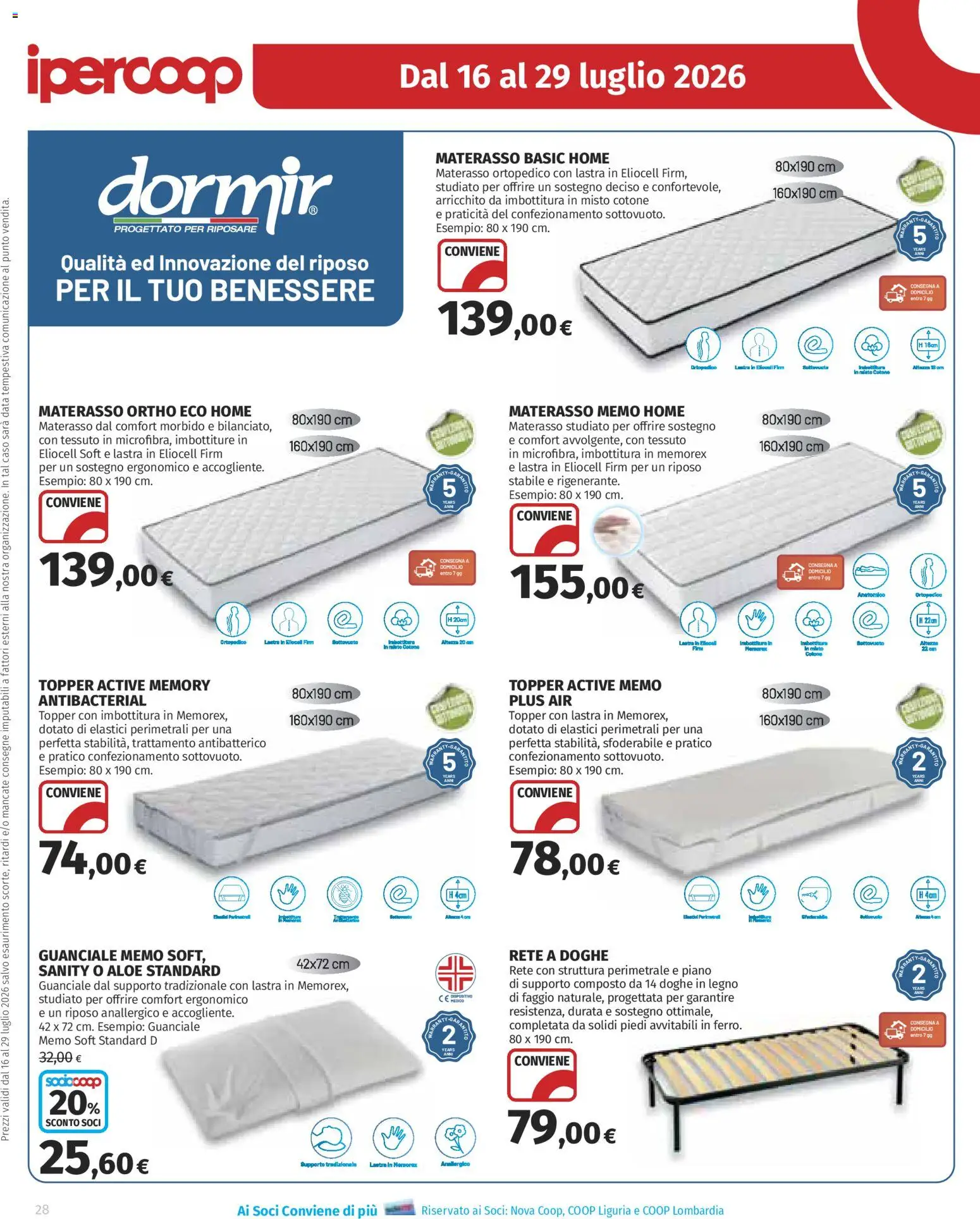 Volantino Ipercoop del 16/07/2026 | Pagina: 28 | Prodotti: Data, Materasso, Elastici, Guanciale