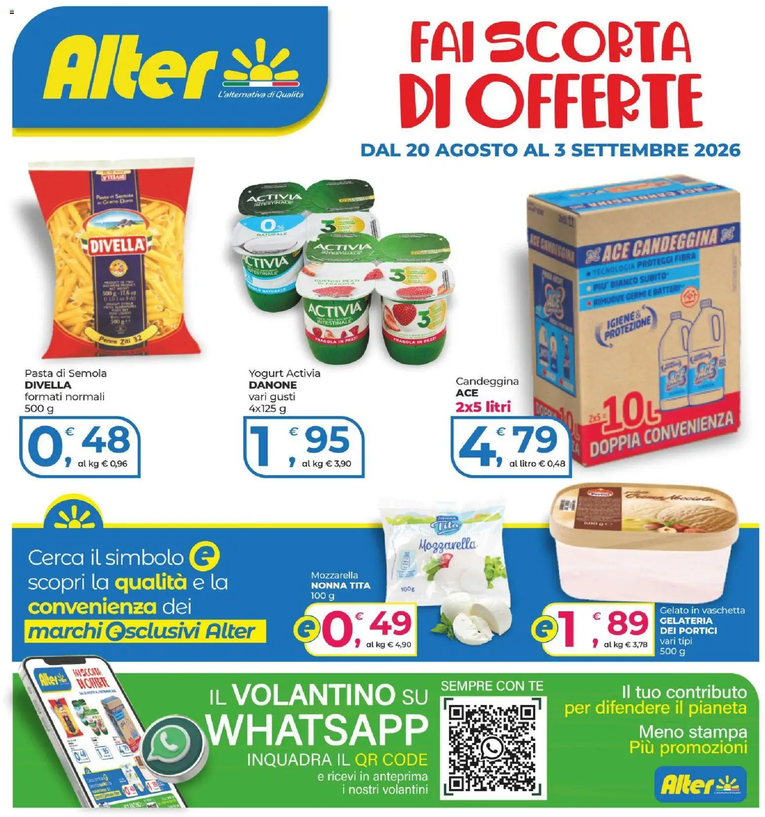 Volantino Alter Discount del 20/08/2026 | Pagina: 1 | Prodotti: Yogurt, Tè, Divella, Pasta di semola