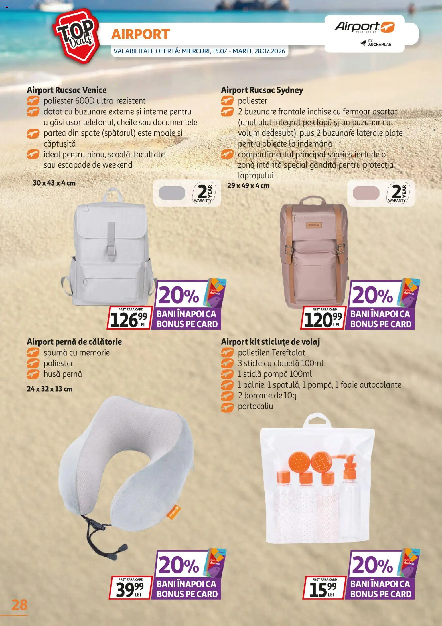Noul catalog Auchan – valabil de la 15.07.2026 | Pagină: 28 | Produse: Memorie, Pernă, Plus, Rucsac