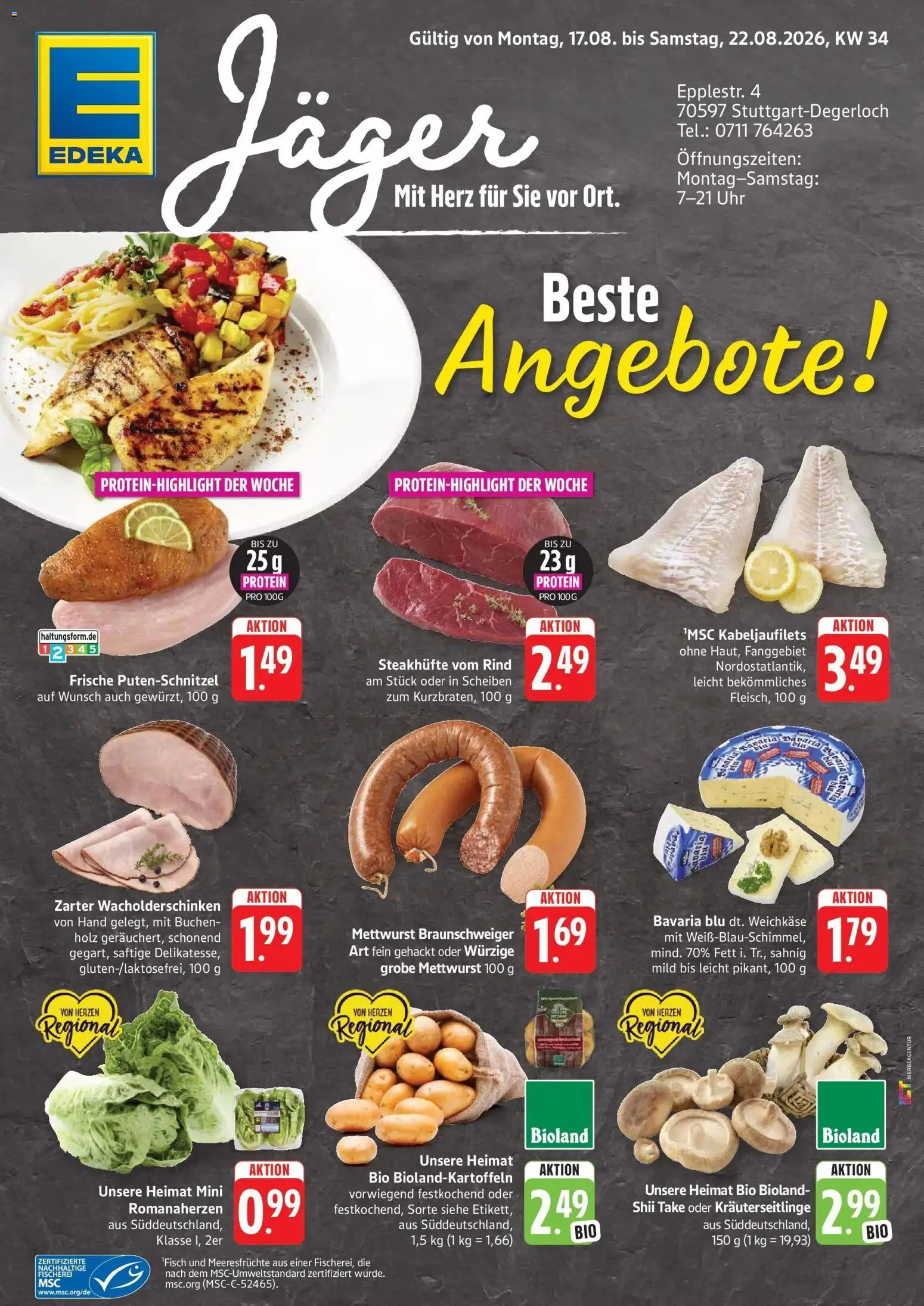 Edeka Prospekt Stuttgart-Degerloch (ab 17.08.2026) » Angebote Online | Seite: 1 | Produkte: Putenschnitzel, Meeresfrüchte, Uhr