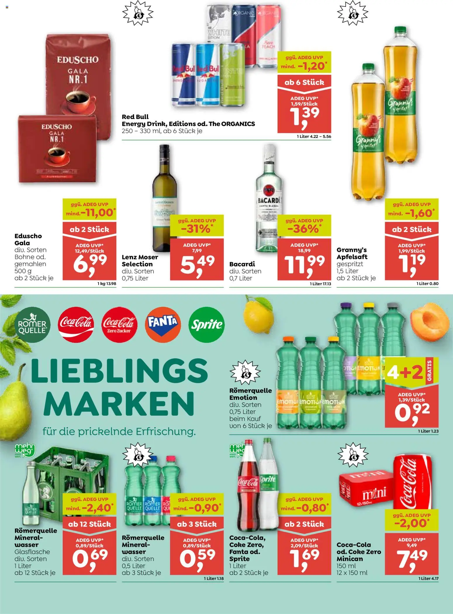 ADEG Flugblatt gültig ab 24.09.2026 | Seite: 6 | Produkte: Wasser, Fanta, Bohne, Apfelsaft
