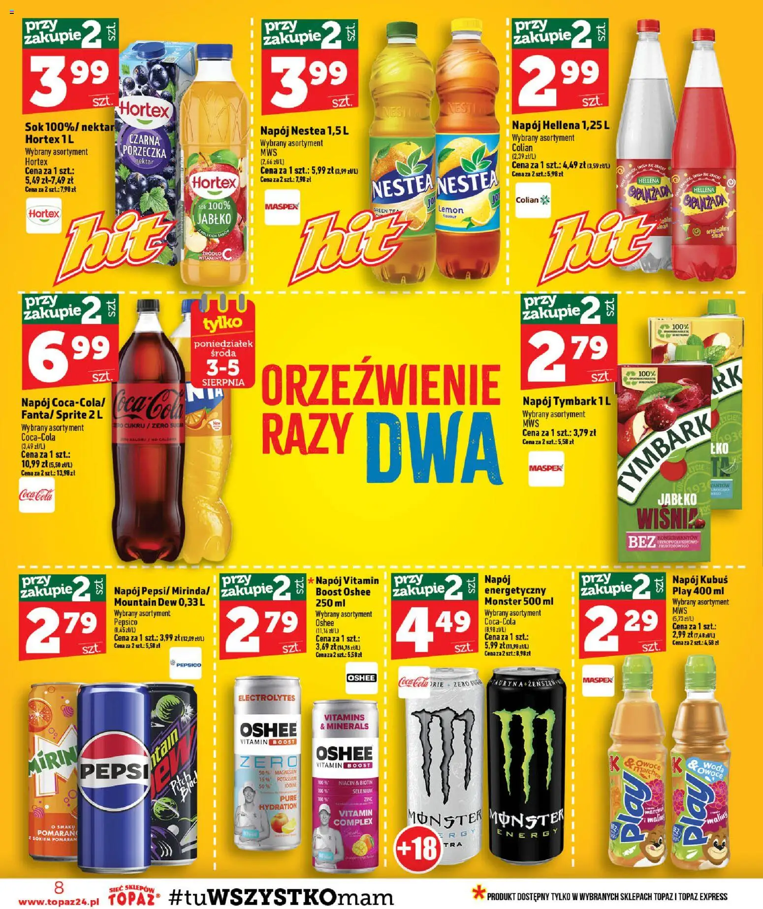 Topaz gazetka od 30.07.2026 | Strona: 8 | Produkty: Kubuś, Coca cola, Porzeczka, Sok