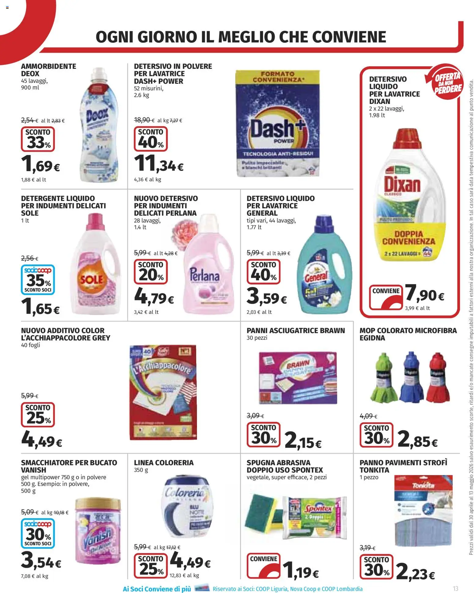Volantino COOP del 30.04.2026 | Pagina: 13 | Prodotti: Detersivo in polvere, Detergente, Lavatrice, Asciugatrice