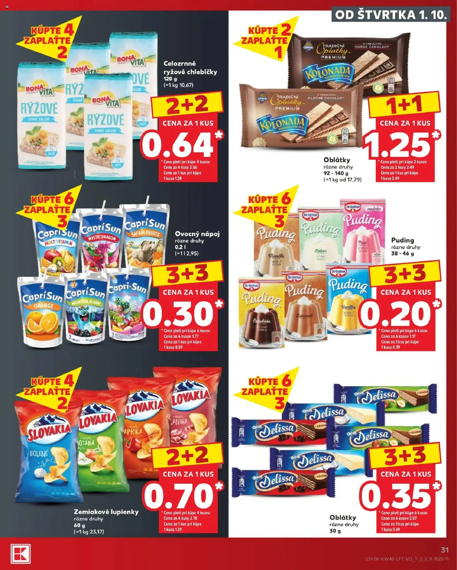 Nové Kaufland akcie – leták je platný od 01.10.2026 | Strana: 31 | Produkty: Ryžové chlebíčky, Puding, Čokoláda, Oblátky