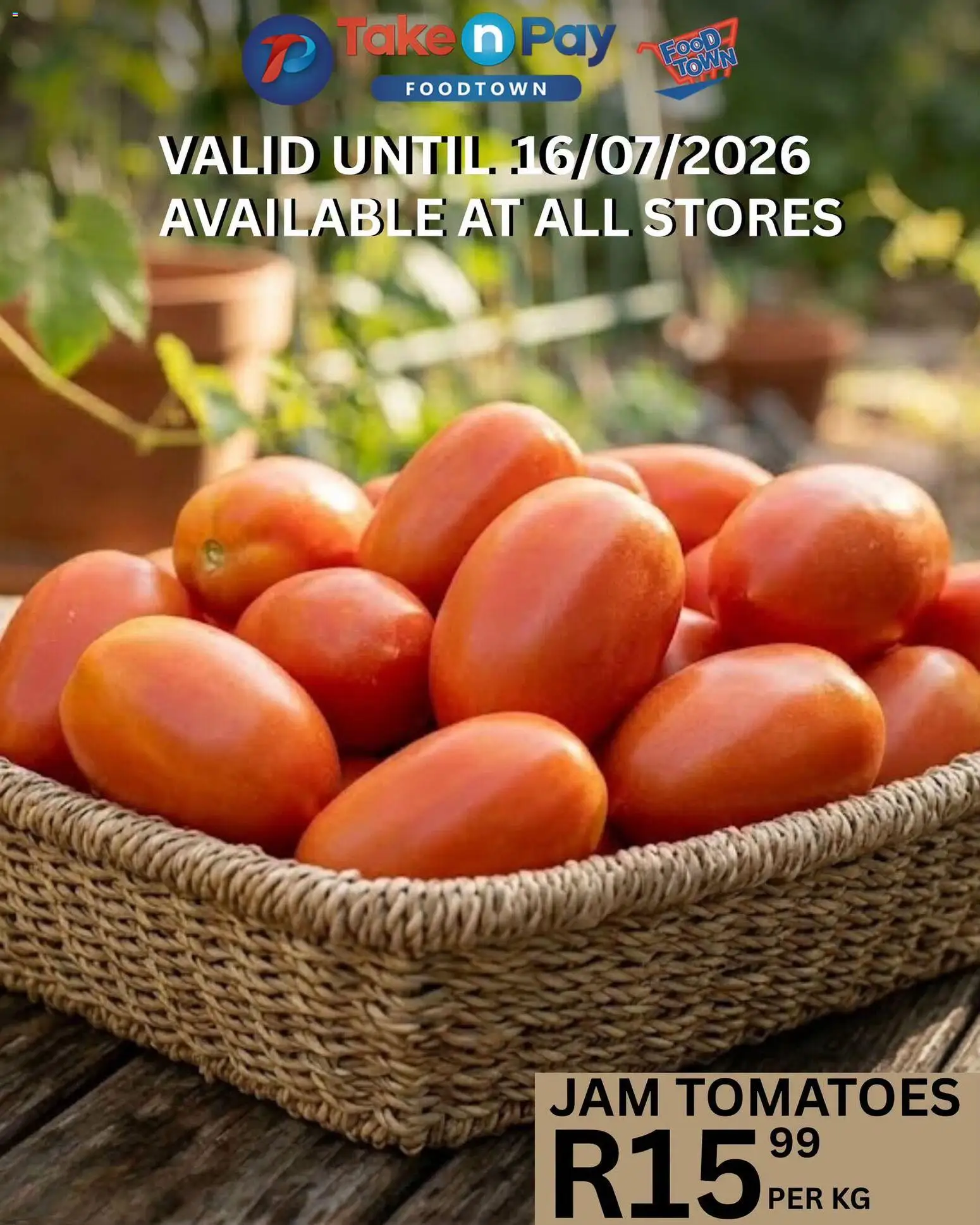 New Take n Pay catalogue – valid from 14/07/2026 | Page: 1 | Products: Jam, Tomatoes