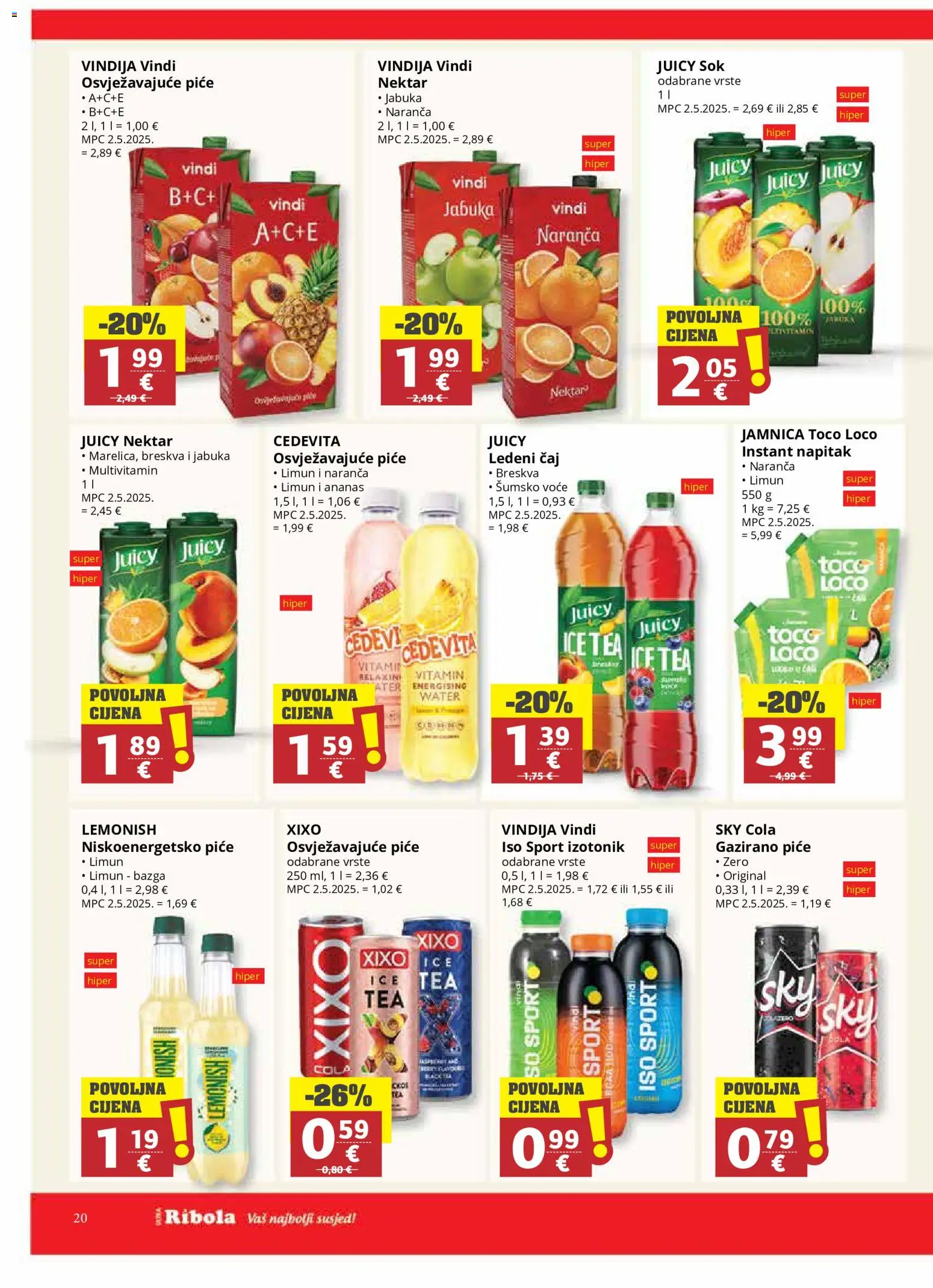Ribola katalog | vrijedi od 02.09.2026 | Stranica: 20 | Proizvodi: Sky Cola, Sok, Bazga, Jabuka