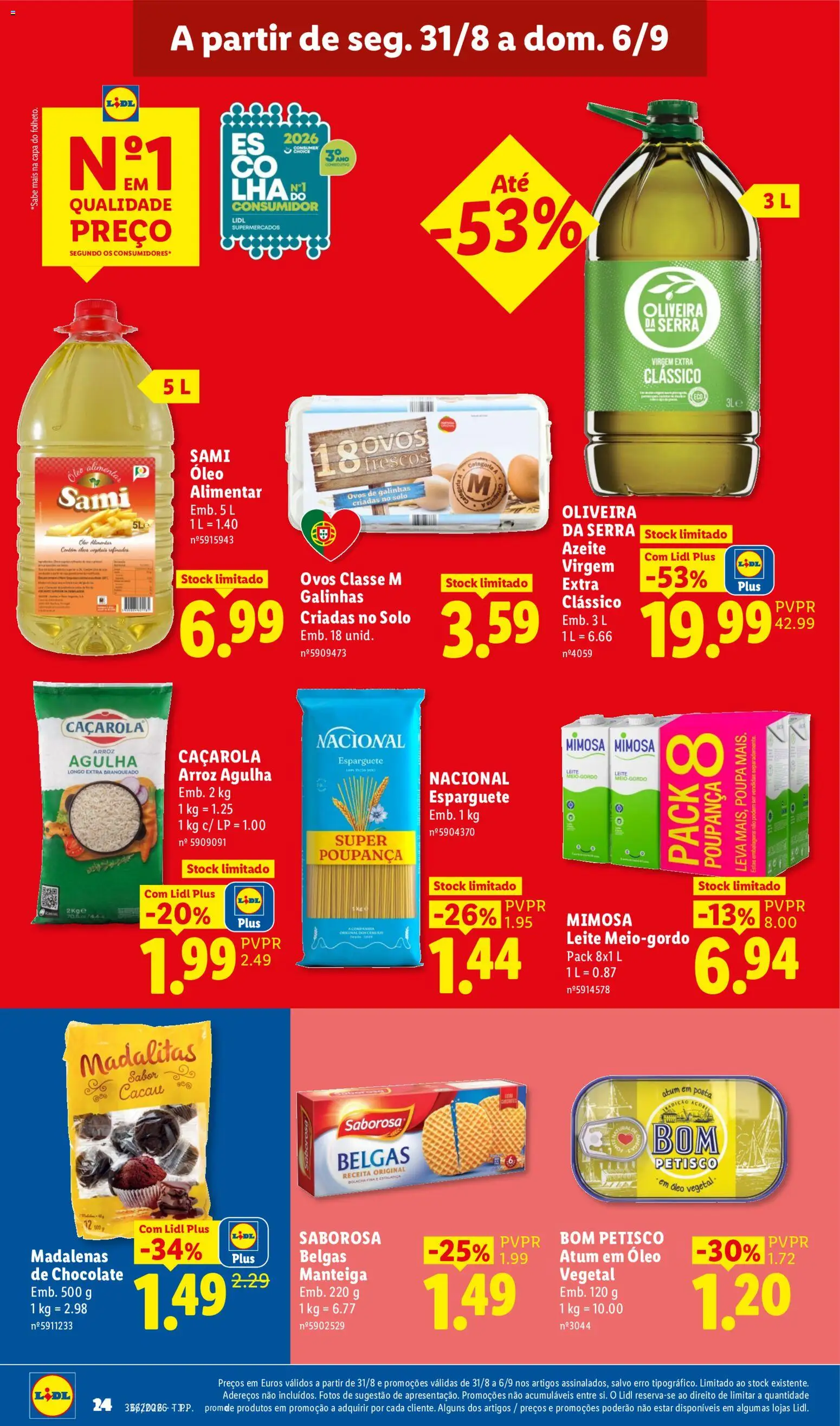 Lidl folheto │ válido de 31/08/2026 | Página: 24 | Produtos: Atum, Leite, Ovos, Óleo