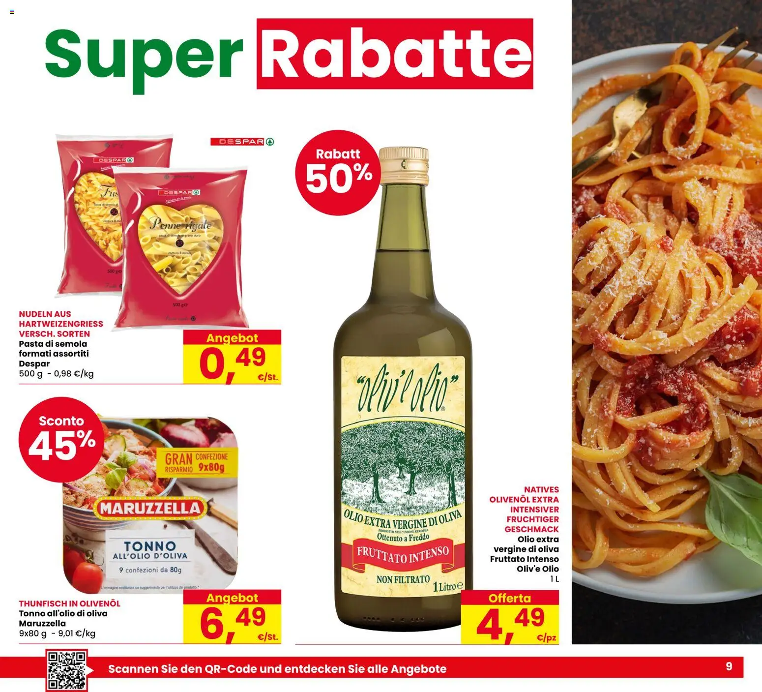 Volantino Despar del 17/09/2026 | Pagina: 9 | Prodotti: Pasta di semola, Pasta, Olio extra vergine, Semola