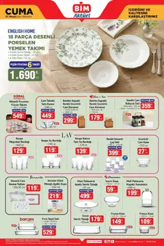 01.05.2026 tarihinden itibaren geçerli olan BİM kataloğu önizlemesi | Sayfa: 4 | Ürünler: Kaşe, Yemek takımı, Çay, Tepsi
