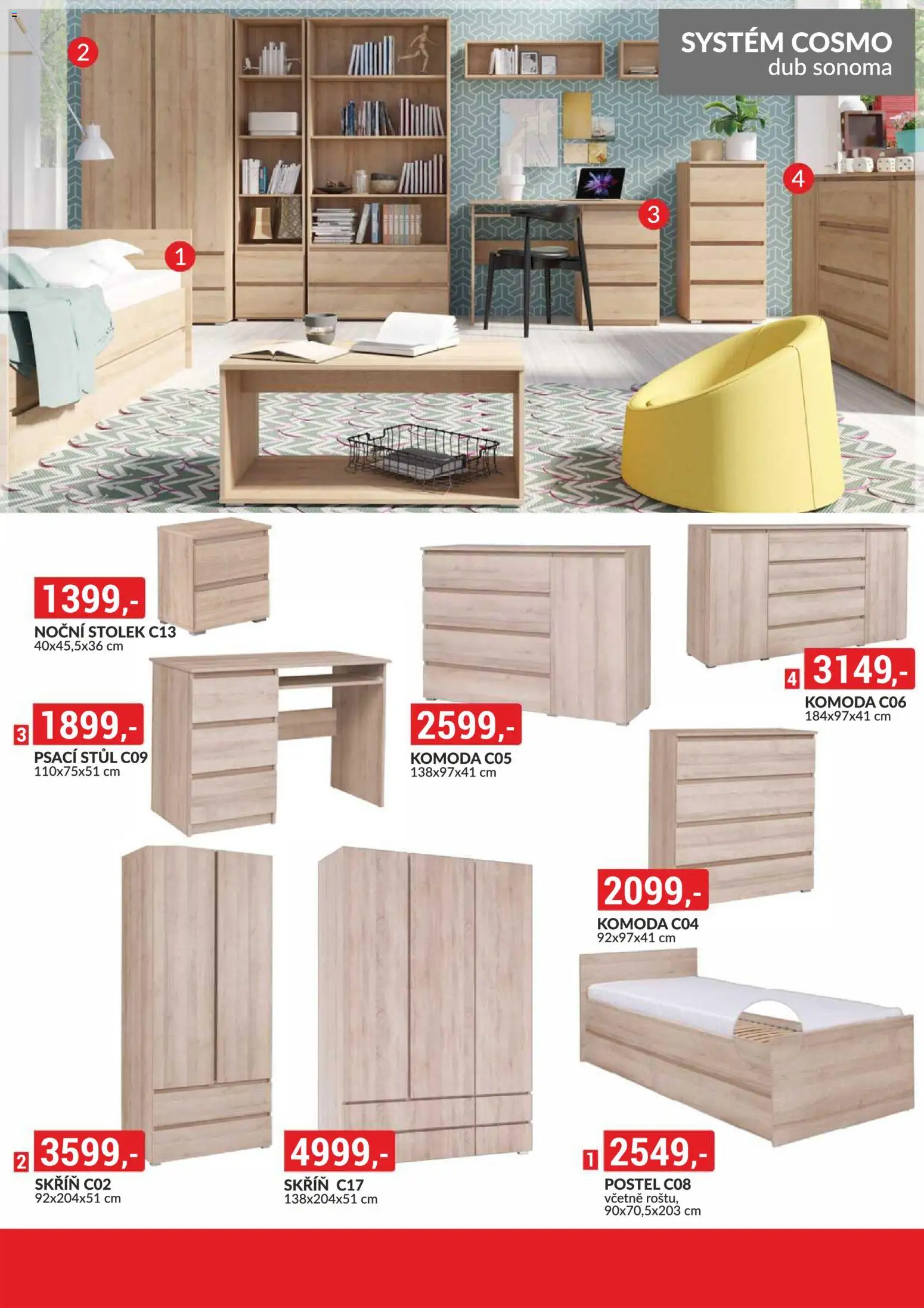 BAUMAX leták - Moderní bydlení od 01.09.2026 | Strana: 9 | Produkty: Postel, Komoda, Stolek, Skříň